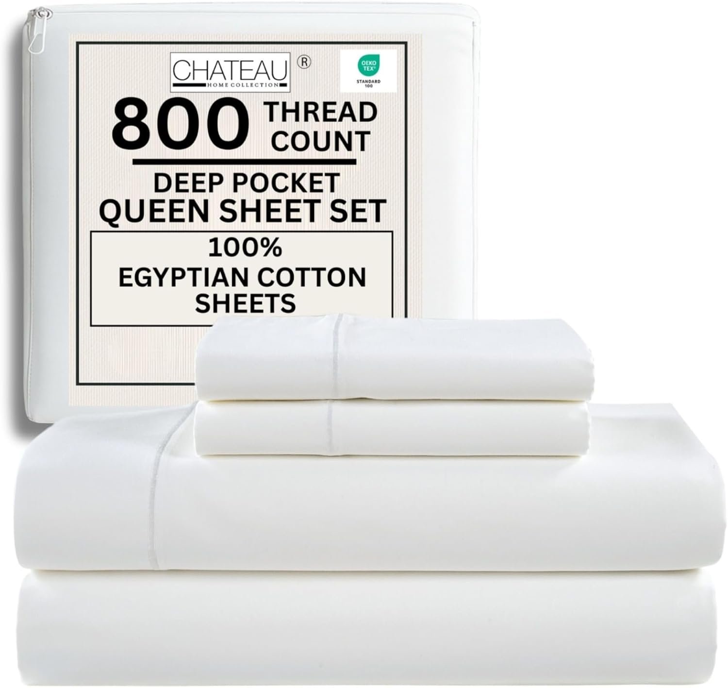 800 Thread Count Queen Sheet Set,100% Egyptian Cotton Sheets Queen Size Bed Set, Silky Sateen Weave White Sheets, Ultra-Soft Durable Hotel Luxury Bed Sheets with 15″ Snug Fit Deep Pockets-White