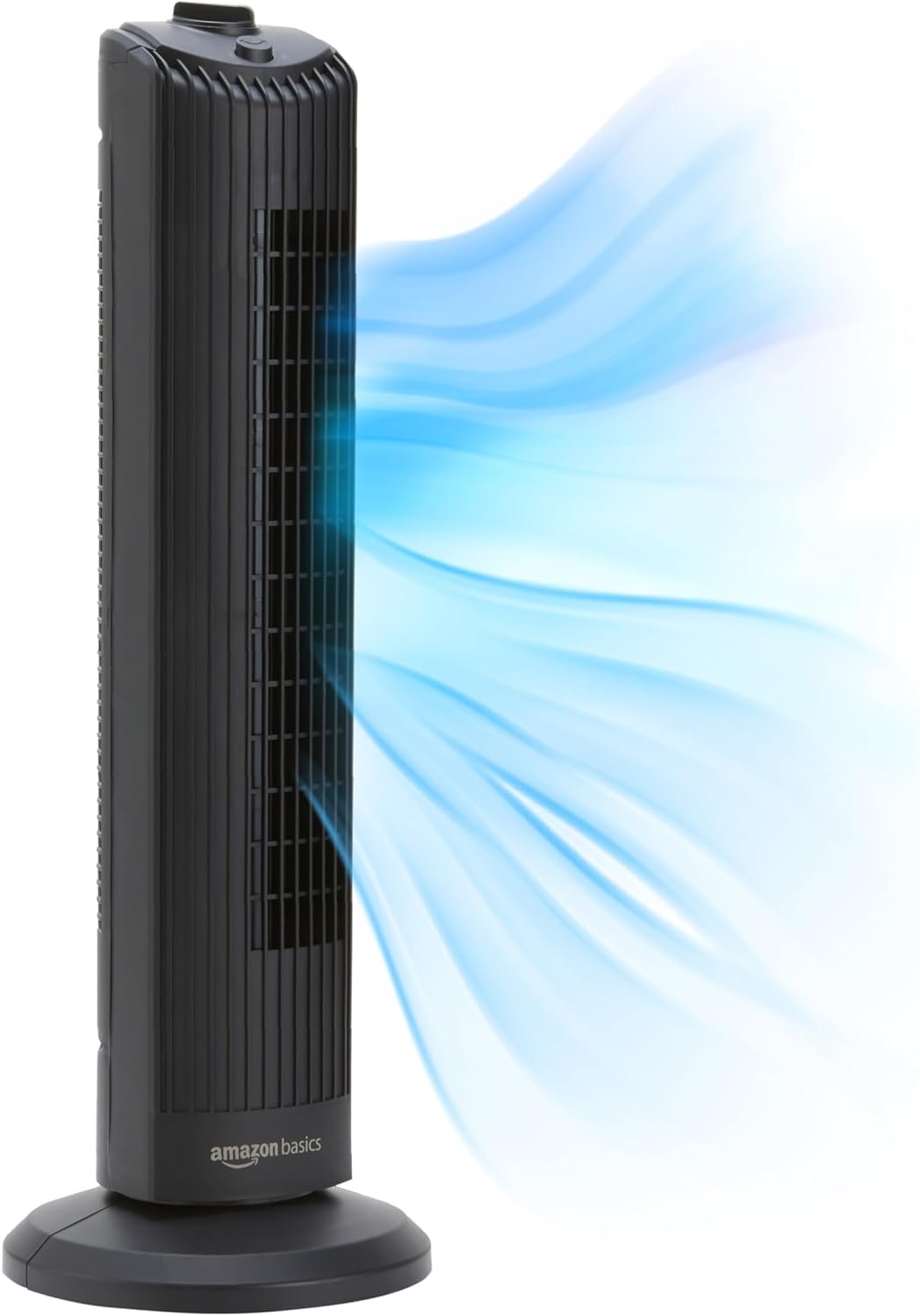 Amazon Basics 28″ 60-Degree Oscillating Tower Fan with Powerful Airflow for Bedroom, Living Room, Office, 3 Speeds, Mechanical Control, Air Circulator, 35W, 27.8″H x 9.4″D x 9.4″W, Black