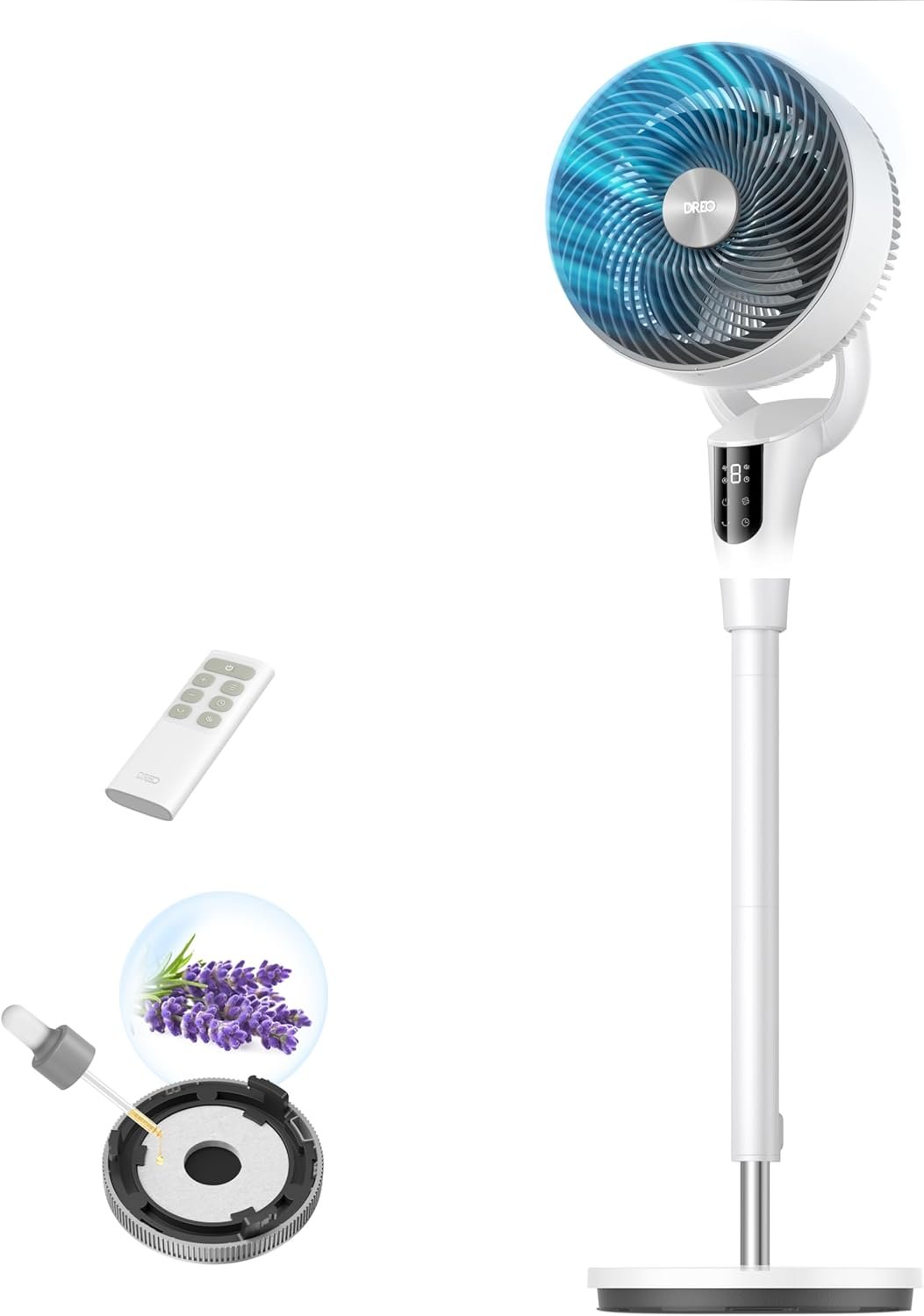 DREO Fan for Bedroom, 2026 Upgraded, 90ft Airflow, 20dB Quiet Fan, 90° Oscillating Standing Fan for Whole Room, DC Motor, 8+H Speeds, 3 Modes, 38-42” Adjustable Height, 8H Timer, 105° Manual Vertical