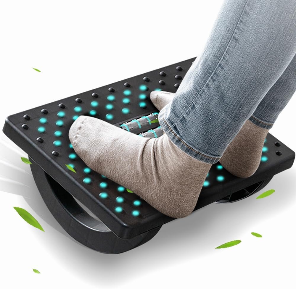 CasaZenith Foot Rest for Under Desk at Work – Ergonomic Foot Stools for Under Office Desk – Rocking Footrest with Roller Massager – Leg Rest for Chair, Computer Gaming -13″ L x 9.6″ W x 5″ H