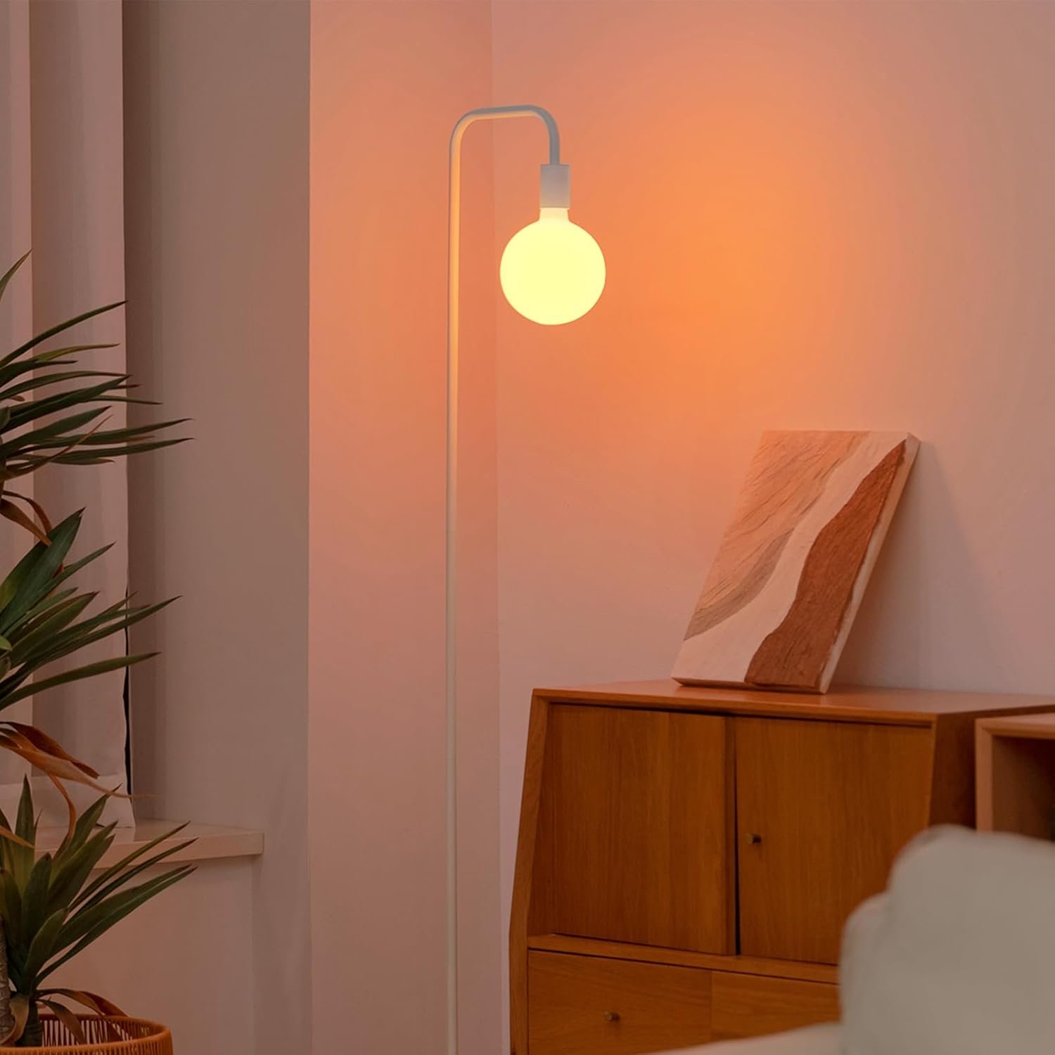 ONEWISH Floor Lamp for Living Room – Minimalist Standing Lamp with Modern LED Bulb, White Frosted Globe Glass 6″, 1800K Warm Ambiant Lighting Decorative Tall Lamp for Bedroom Dorm