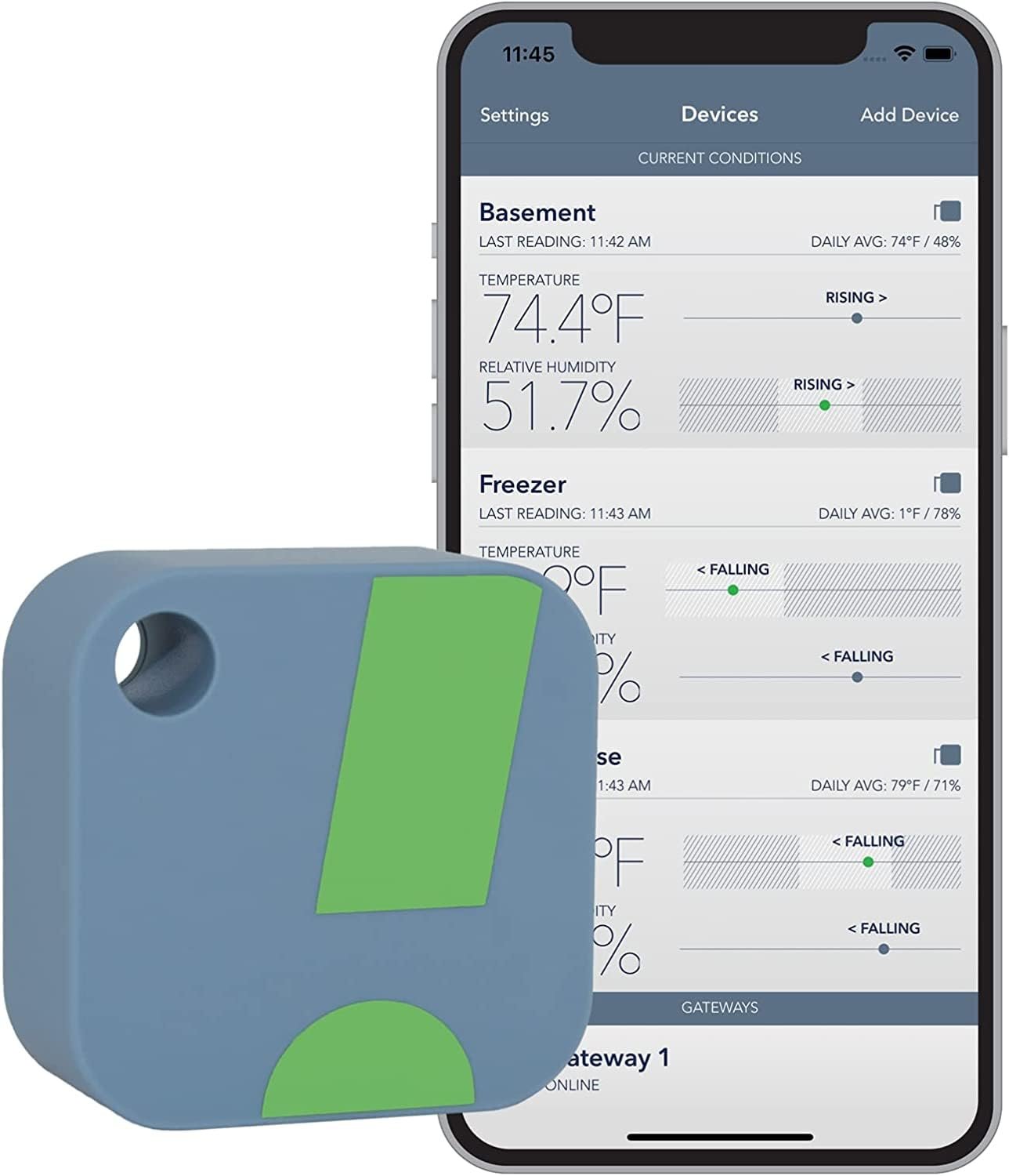 SensorPush HT1 Smart Temperature Sensor & Humidity Sensor – Thermometer & Hygrometer w/App Monitoring – Indoor/Outdoor Temperature and Humidity Monitor w/Heat Index for RV, Fridge & More