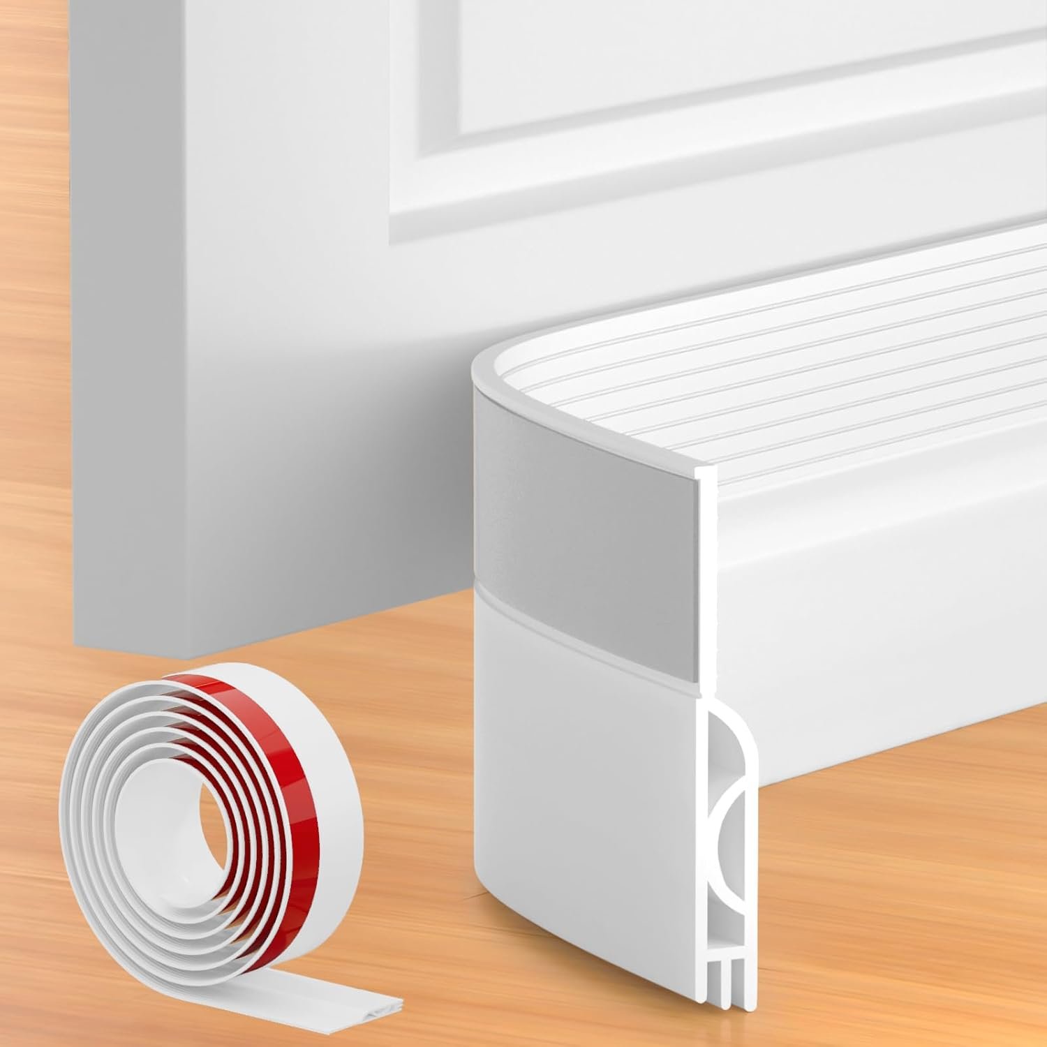 Door Draft Stopper, Adjustable Door Sweep for Bottom of Door, Under Door Gap Filler for Exterior & Interior Doors, Door Weather Stripping Blocks Noise and Cold Air (39Inch, White)