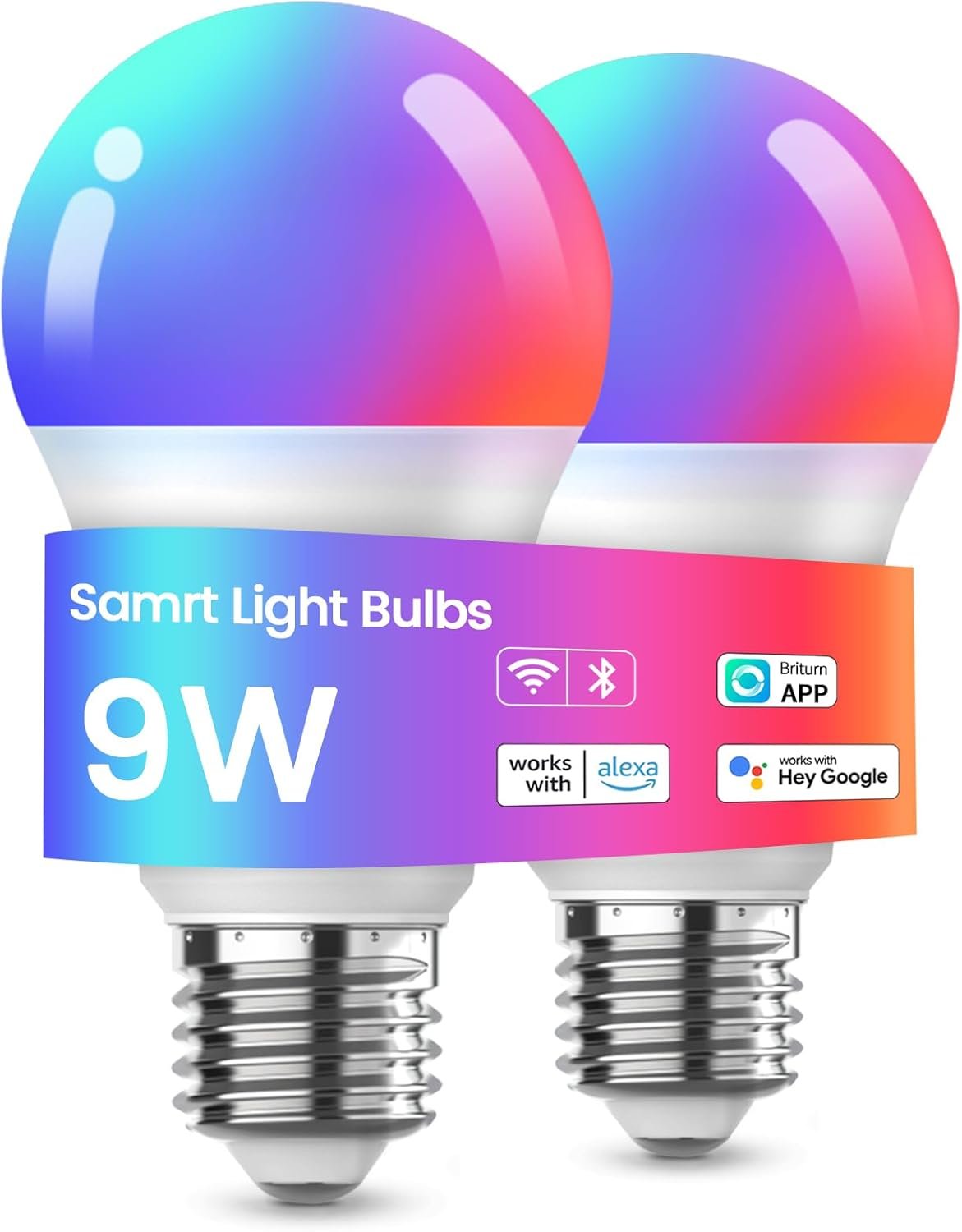 Meliya LED Smart Light Bulbs, Color Changing Dimmable & Timing Smart WiFi and Bluetooth Bulb, Compatible with Alexa and Google Assistant, RGBWW A19, 9W 800 Lumens, Music Sync, Voice Control (2 Pack)