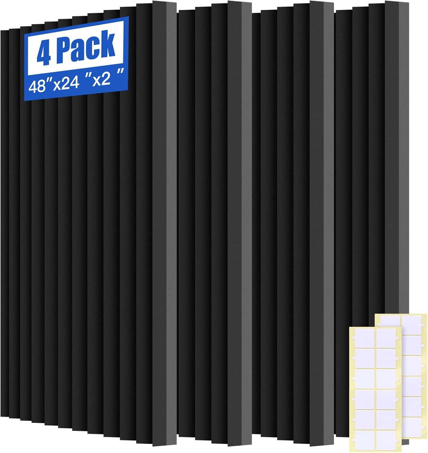 4 PCS Acoustic Panels,48”X24”X2” Soundproof Foam Wall Panels,High Density Fireproof Noise Cancelling Studio Foam Panel,Noise (Black 4 Pack, 48”X24”X2”)