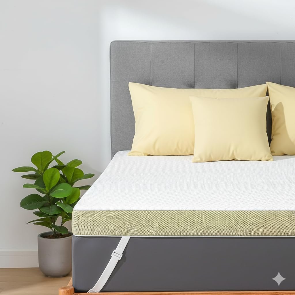 Marsail Queen Size Memory Foam Mattress Topper, 3 Inch Cooling Gel Infused with Soft Cover, CertiPUR-US® and Oeko-TEX Certified, Sofa, RV, Camping