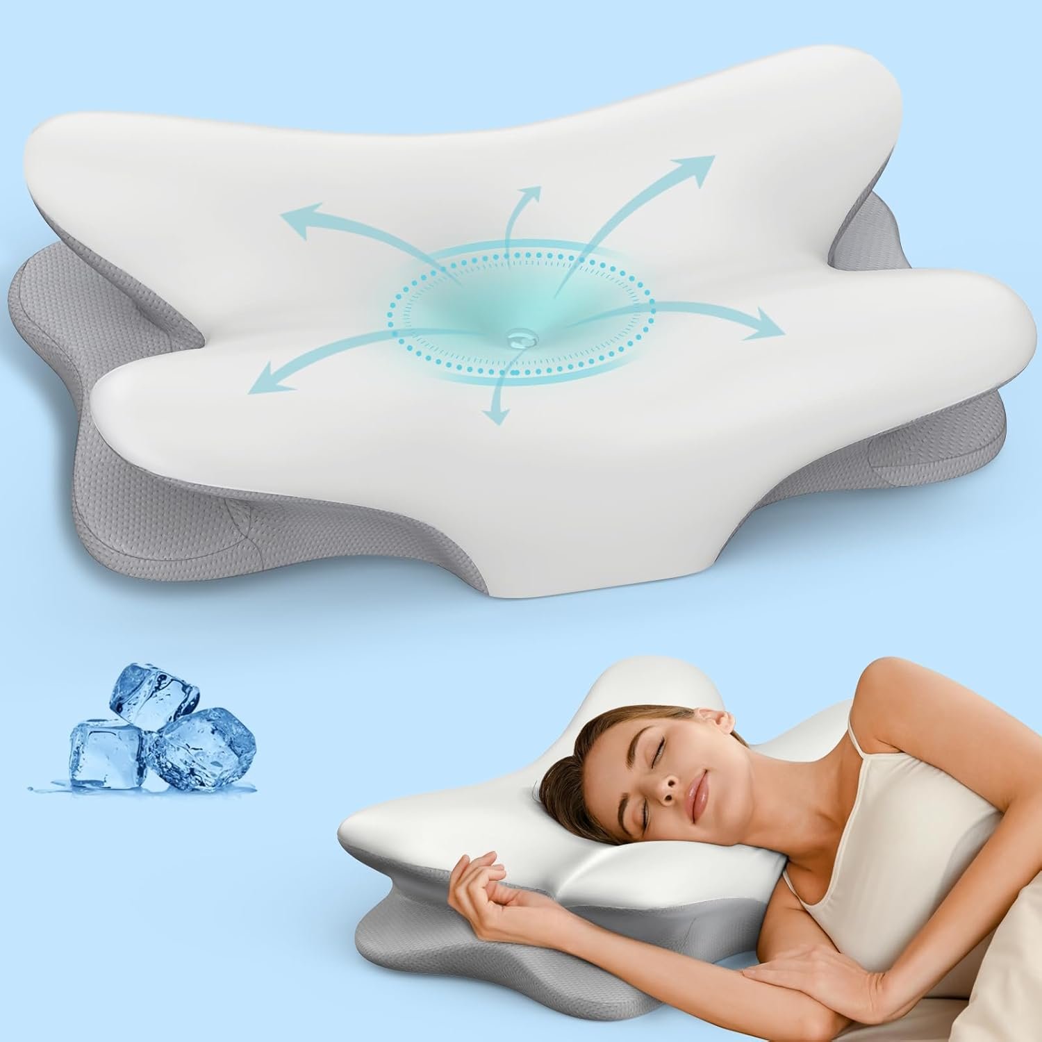 Cervical Neck Pillow for Pain Relief – Ergonomic Side Sleeper Pillow for Neck Support, Cooling Memory Foam Pillows for Sleeping, Contour Pillow Orthopedic Bed Pillow for Back Stomach Sleepers