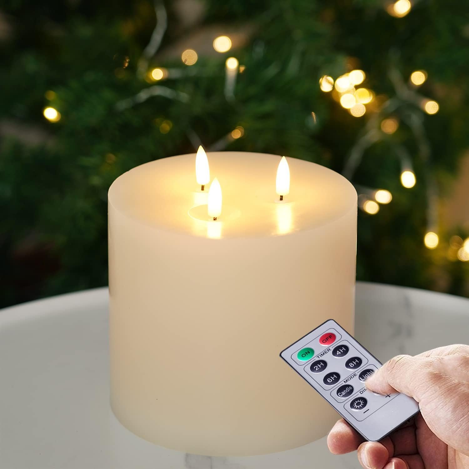 Amagic 6″x6″ Extra Large Flameless Candles with 3 Wicks, Battery Operated Candles with Remote Control and Timers, 6 inch Diameter LED Pillar Candles, Real Wax, Ivory