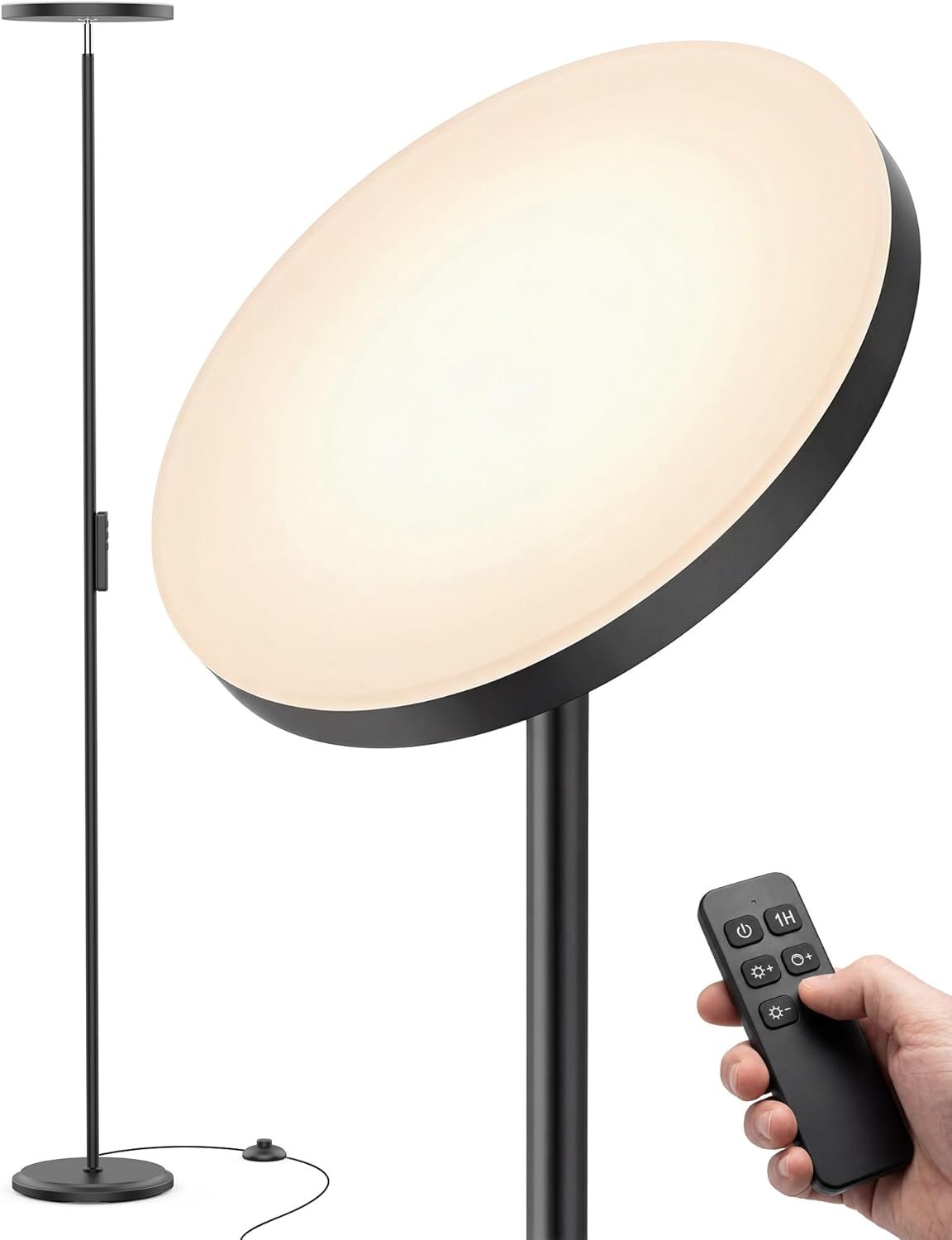 Floor Lamps for Living Room, 69″ Tall LED Lamp, 2800LM Standing Lamp Remote & Foot Switch with 1H Timer, 2700-6500K Stepless Dimmable Modern Pole Light for Bedroom, Reading, Black