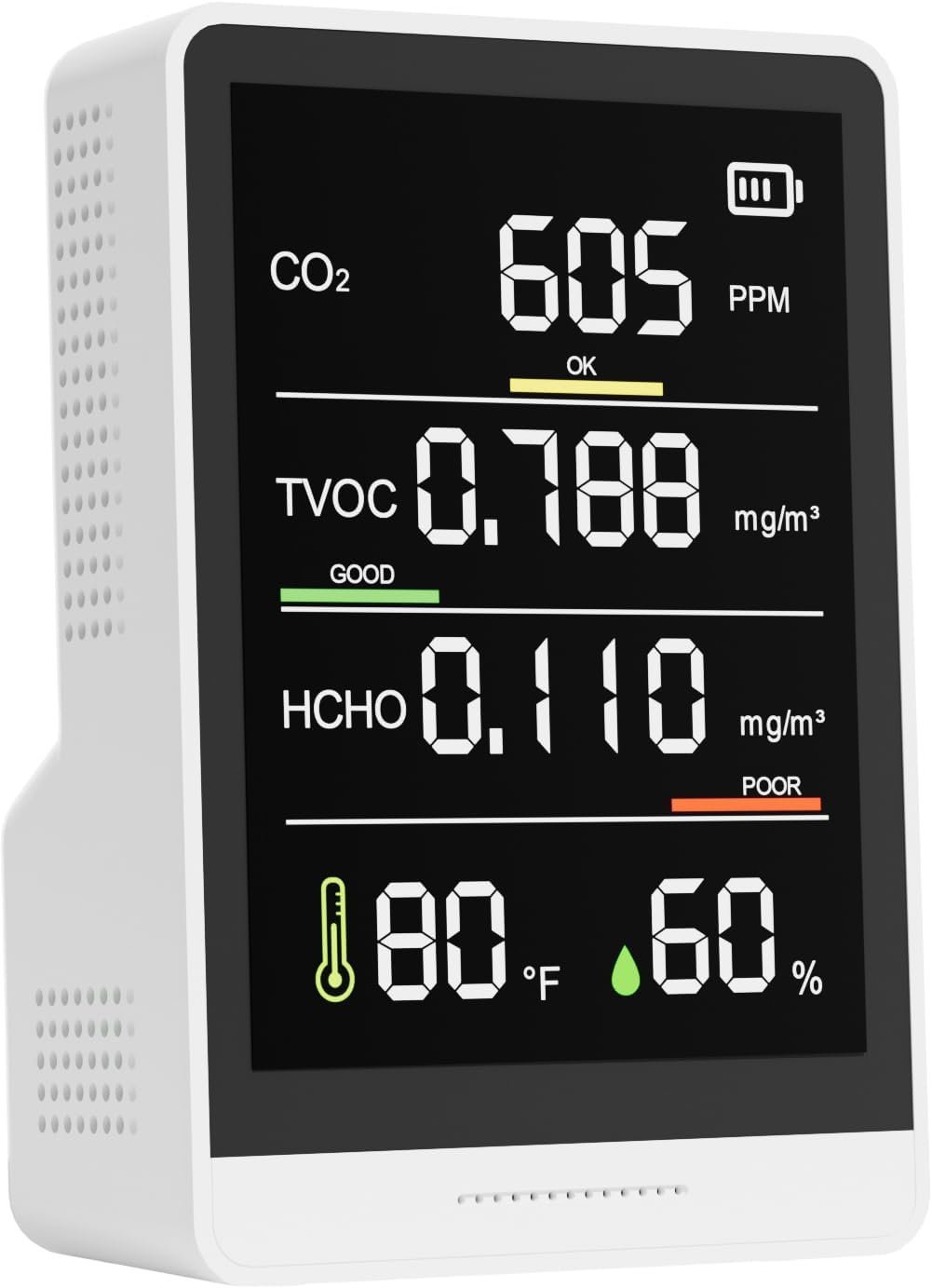 5-in-1 Professional Indoor Air Quality Monitor Indoor Portable CO2 Monitor | Temperature | Formaldehyde Detector | Humidity TVOC | Air Quality Tester – Confined Space Clean Air Monitor (White) (White)