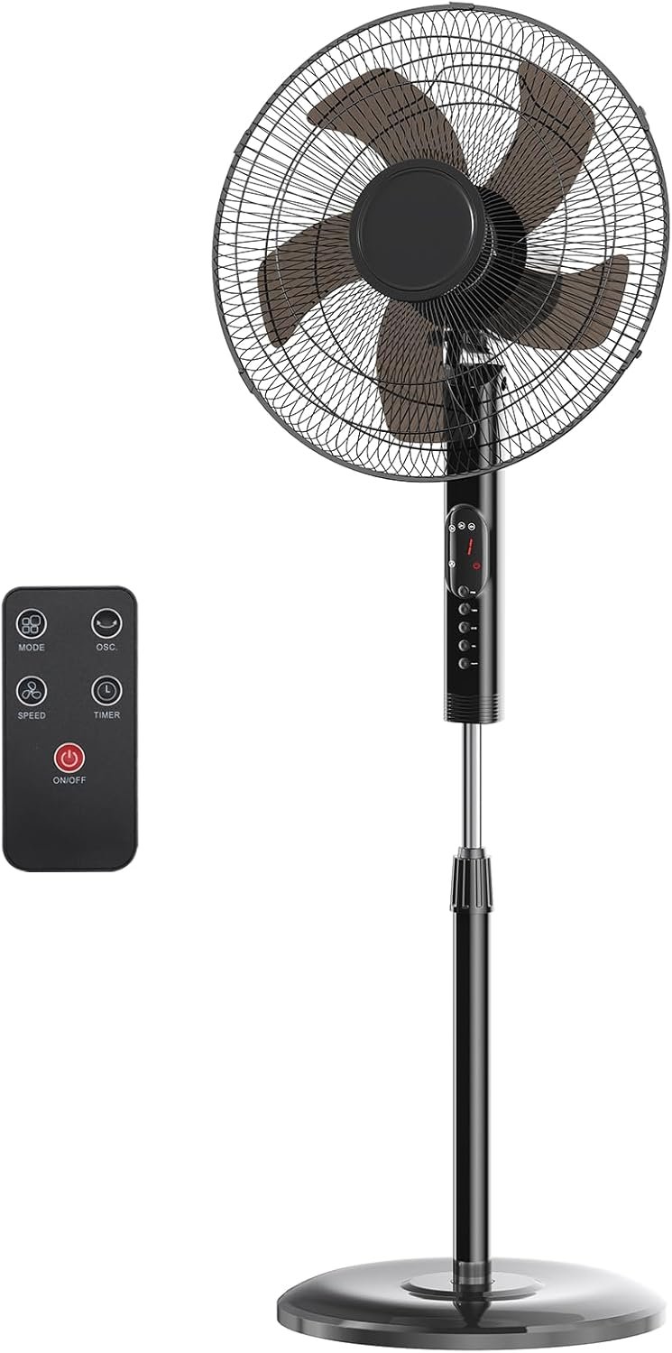 NEWBULIG 17″ Pedestal Fans with Remote, Oscillating Standing Fan with 3 Speed & 3 Model, Quiet Timer Floor Fan for Indoor, Bedroom, Living Room, Office, Adjustable Height & Tilt Head, Easy Assembly