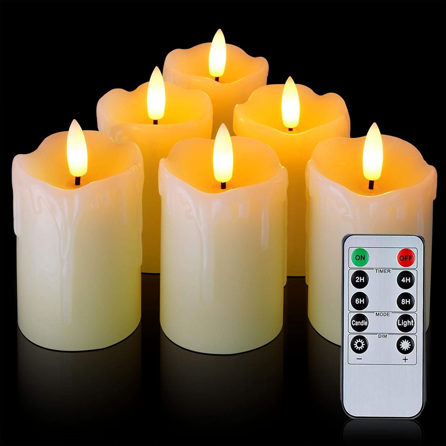 Homemory Flameless Votive Candles with Timer Remote,2″ x 3″ Real Wax, Realistic Black Wick Battery Operated Pillar Candles, 6 Pack for Wedding, Party and Holiday Decoration