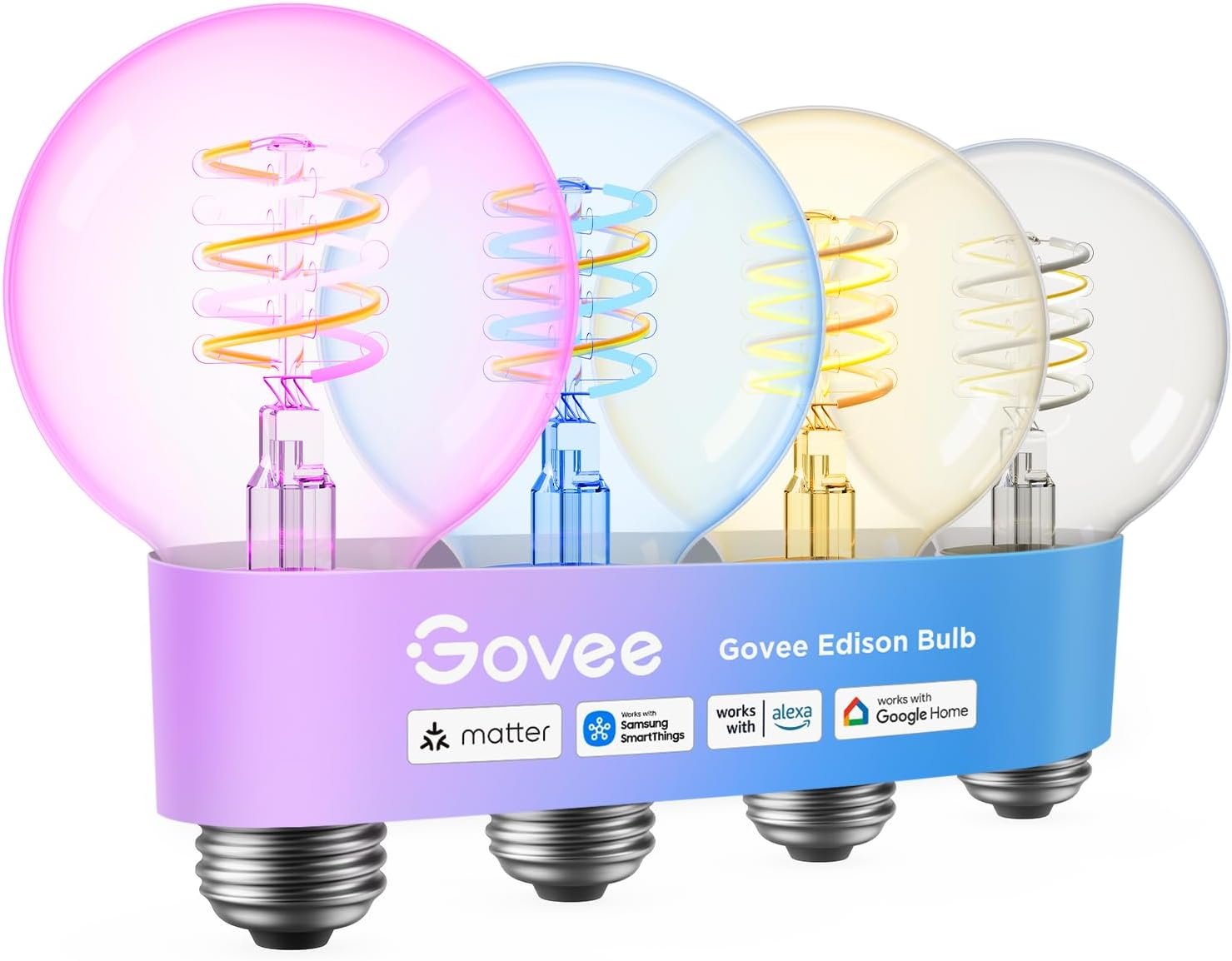 Govee Edison Bulbs, Smart Vintage Light Bulbs, RGBWW Color Changing G25 Vanity Light Bulb, Compatible with Matter, Alexa & Google Assistant, LED Filament Bulb for Living Room Kitchen E26 Base 4 Pack