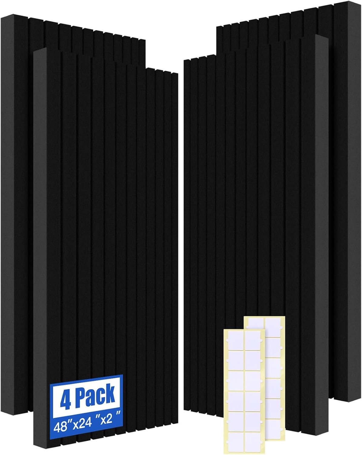 4-Pack Acoustic Foam Panels, 48″ x 24″ x 2″ High-Density Soundproof Foam Wall Panels for Wall, Ceiling, Noise Dampening Panels for Office, Studio and Home (Black 4 Pack, 48X24X2 Inch)