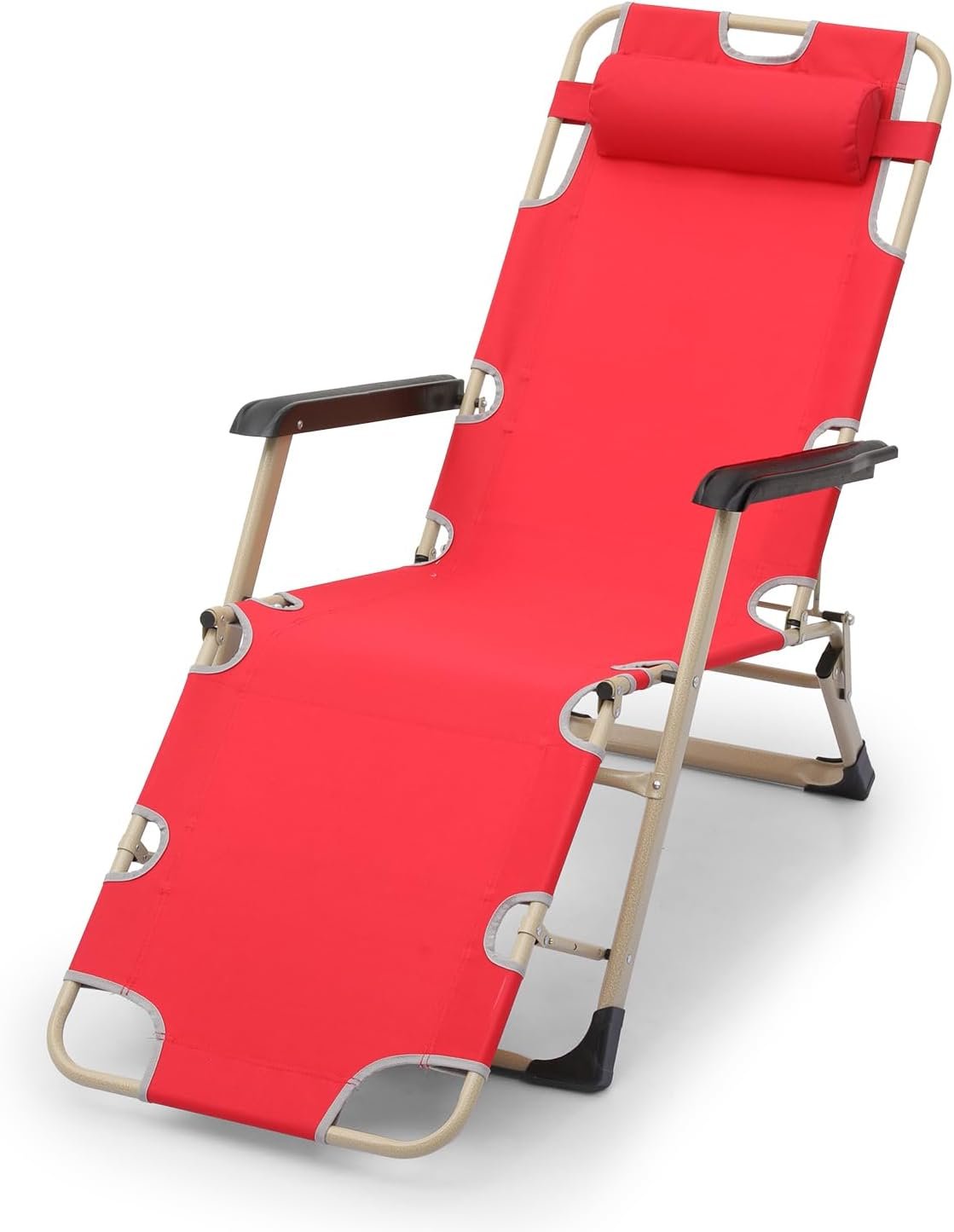 Athena Collection Zero Gravity Outdoor Lounge Chair with Headrest, 26″ Width Reclining Pool Lounge Lawn Chairs Recliner, Outdoor Chaise for Beach Patio Backyard Outside, Red