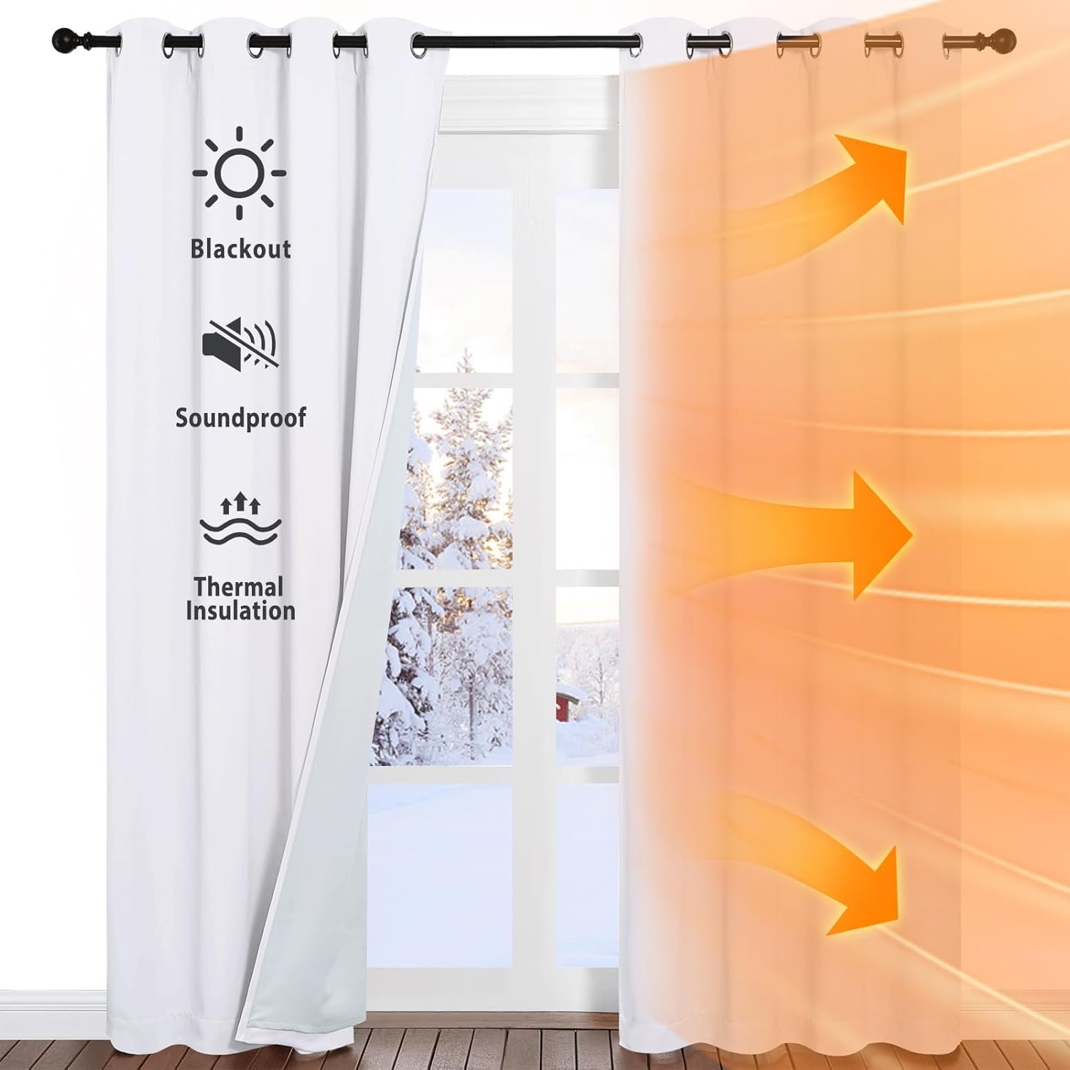 NICETOWN Sound Barrier 100% Blackout Divider Curtains 84″, Noise, Heat and Cold Blocking Drapes with Felt Fabric Lining for Noise Reducing/Nursery/Daytime Sleep/Bedroom (White, 2 PCs, 52″ Wide)
