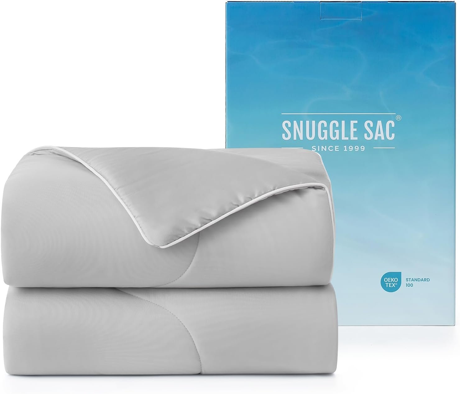 Snuggle Sac Natural Viscose Cooling Comforter Queen Size, Lightweight Breathable Silky Cooling Bedding with Q-Max>0.45 for Bedroom, Home Decor, Hot Sleepers & Night Sweats, Cool Gray 90″x90″