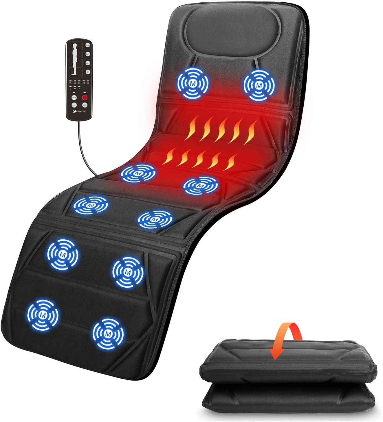 CooCoCo Full Body Massage Mat with Heat, Dual Heating Area Back Massager for Sofa, Bed, Father Day Gifts for Men, 10 Motors Vibrating Massaging Mattress, Massage Pad Full Body for Husband Men Dad