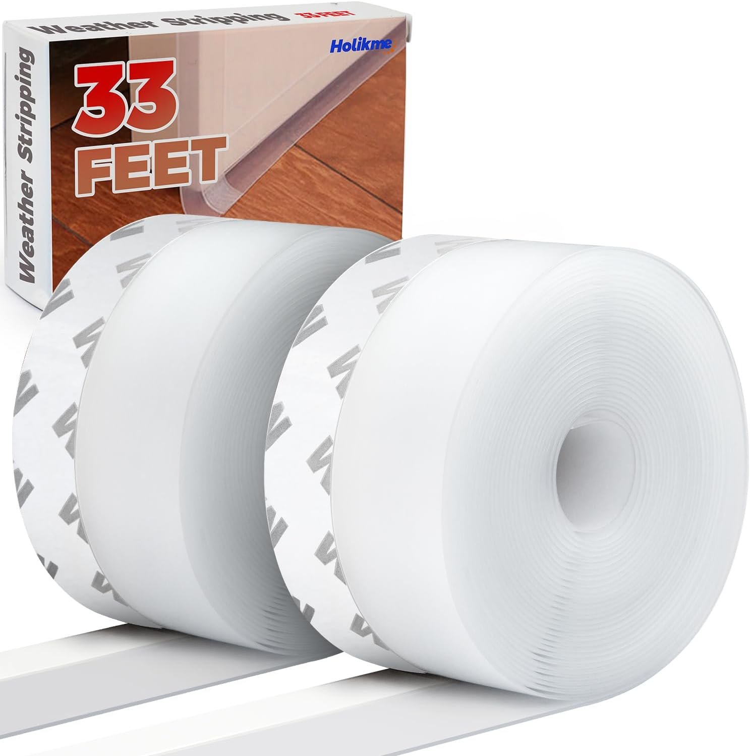 Holikme Weather Stripping Door Seal Strip 33 Feet, Sealing Sticker Sealing Tape for Door Draft Stopper Adhesive for Doors, Suitable for Windows, Doors