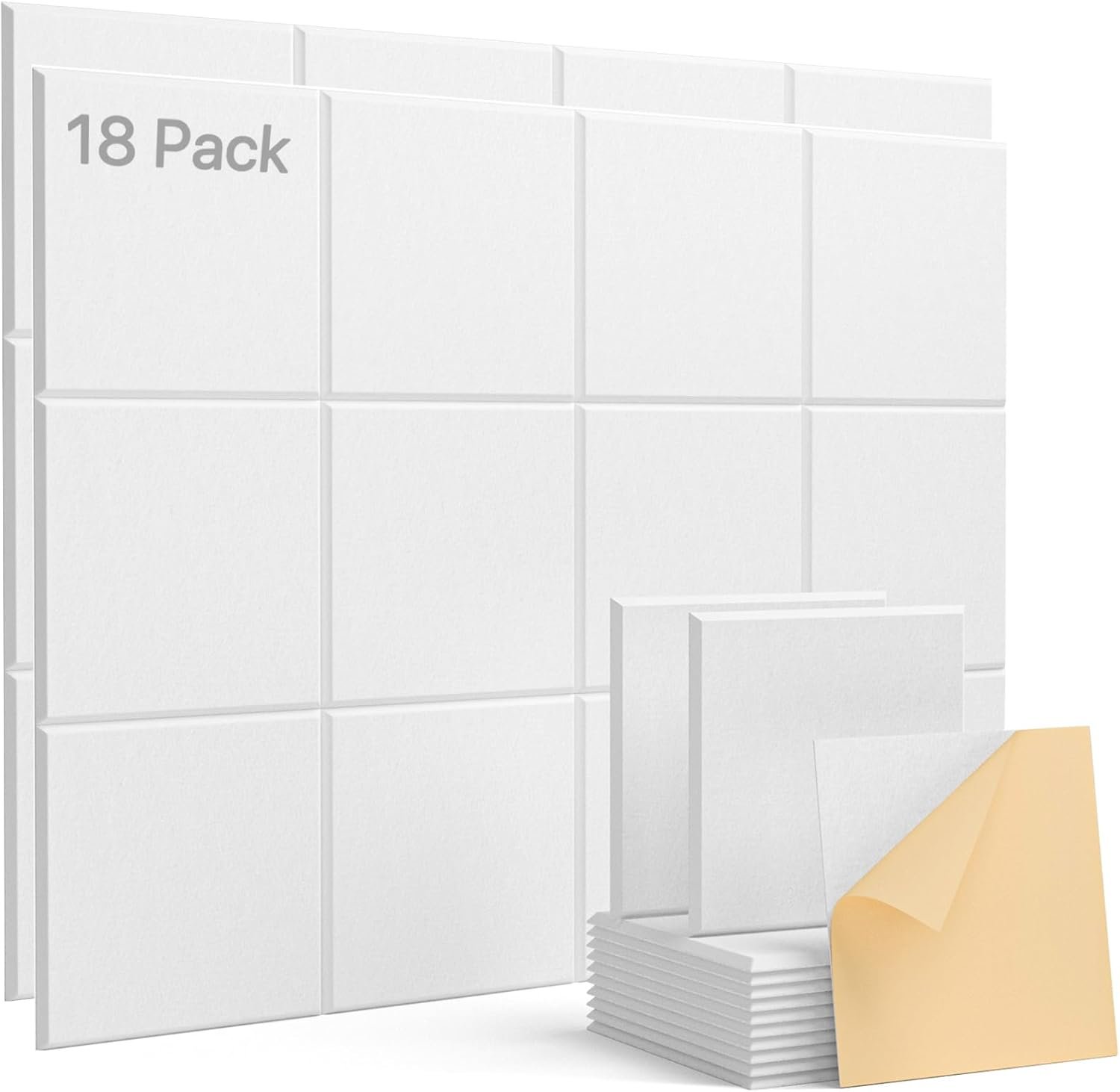 Acoustic Panels 18 Pack Square Soundproof Wall Panels Self-Adhesive, Acoustic Foam Panels High Density Sound Proof Foam Panels for Home Office, Recording Studio, Ceiling 12″ X 12″ X 0.4″ White