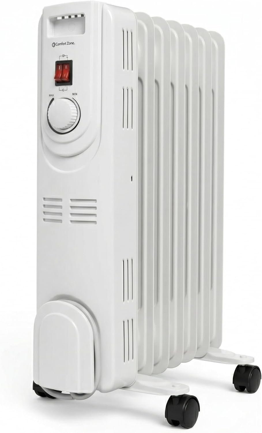 Comfort Zone Electric Oil-Filled Radiant Radiator Space Heater, Never Refill, Adjustable Thermostat, Tip-Over Switch & Overheat Protection System, Ideal for Home, Bedroom, & Office, 1,200W, CZ7007J