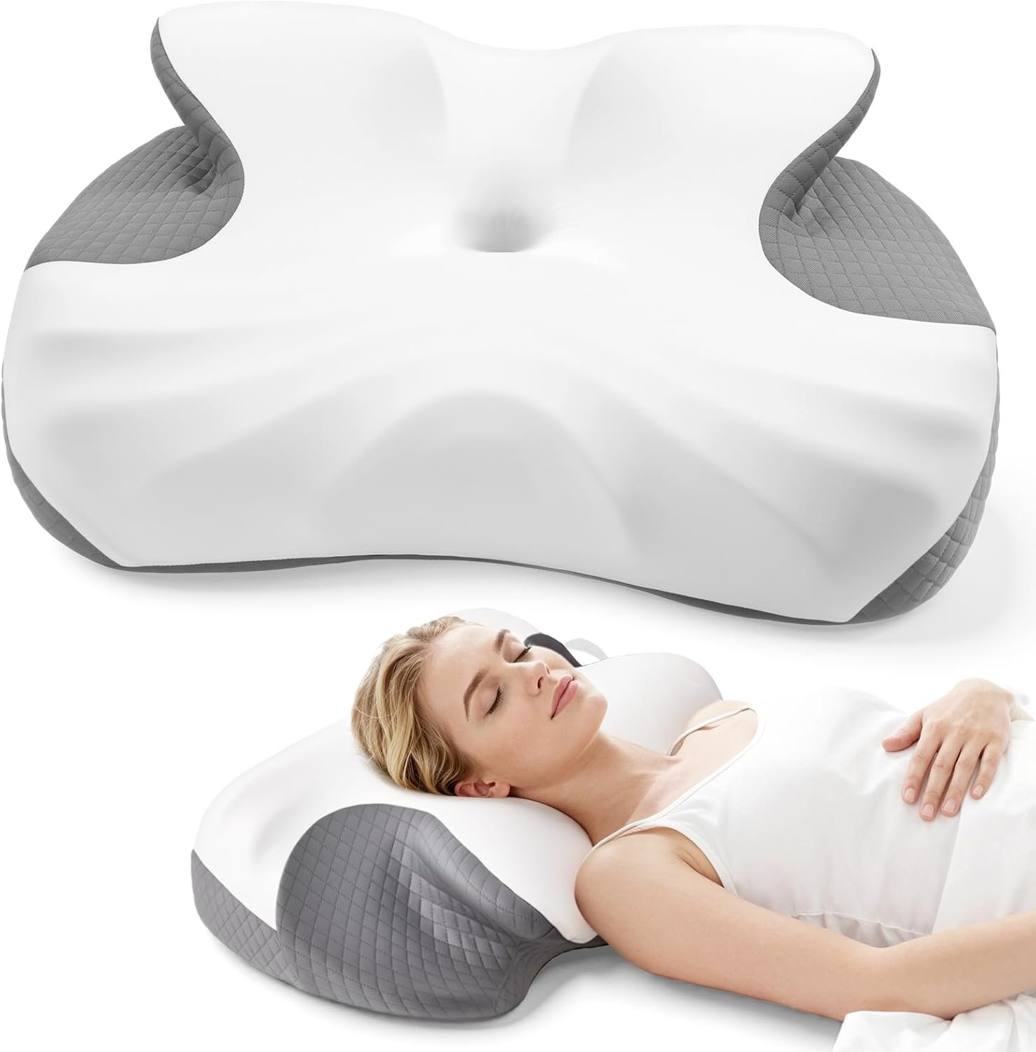 Memory Foam Pillow – Cervical Neck Support, Dual Height for Side & Back Sleepers, Soft Yet Supportive, Breathable Removable Cover