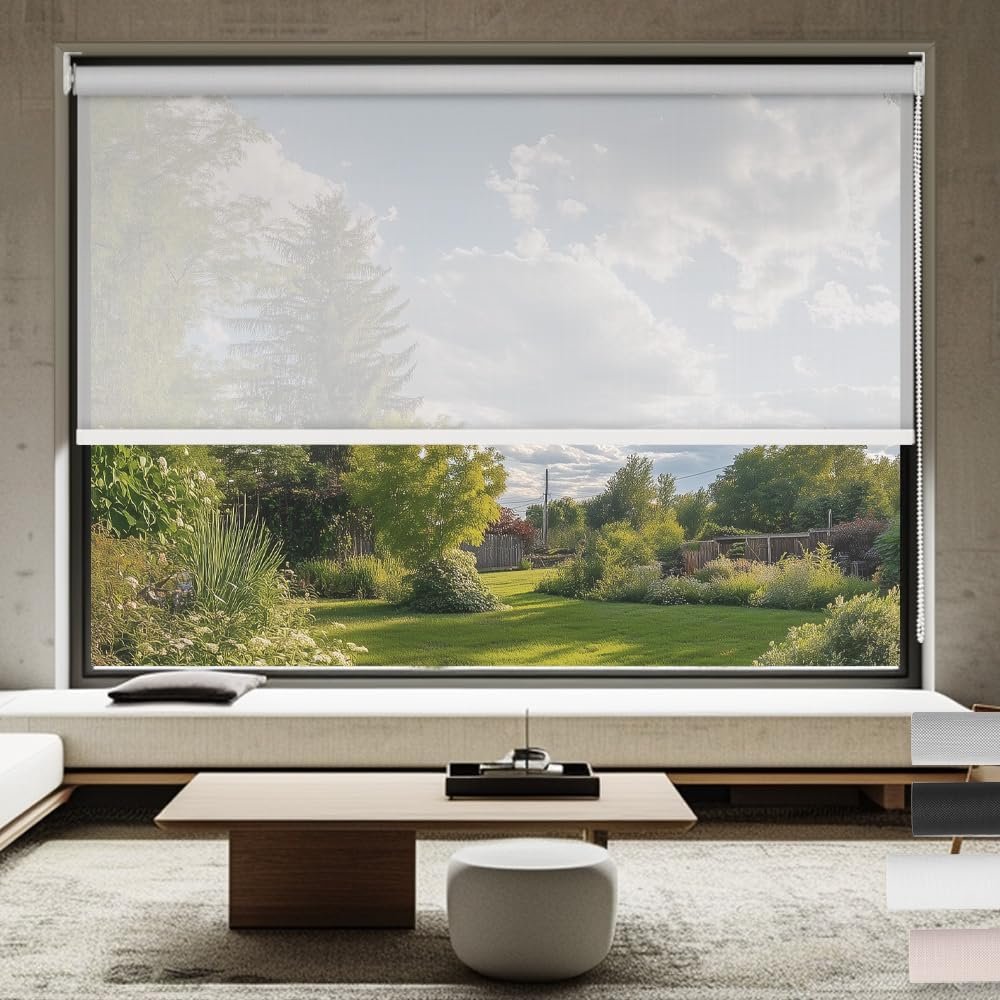 Light Filtering Roller Shades for Windows 5% Openness Solar Shades UV Protection Light Filtering Blinds Heat Insulated Custom Sheer Window Blinds for Home Office Door,Off White