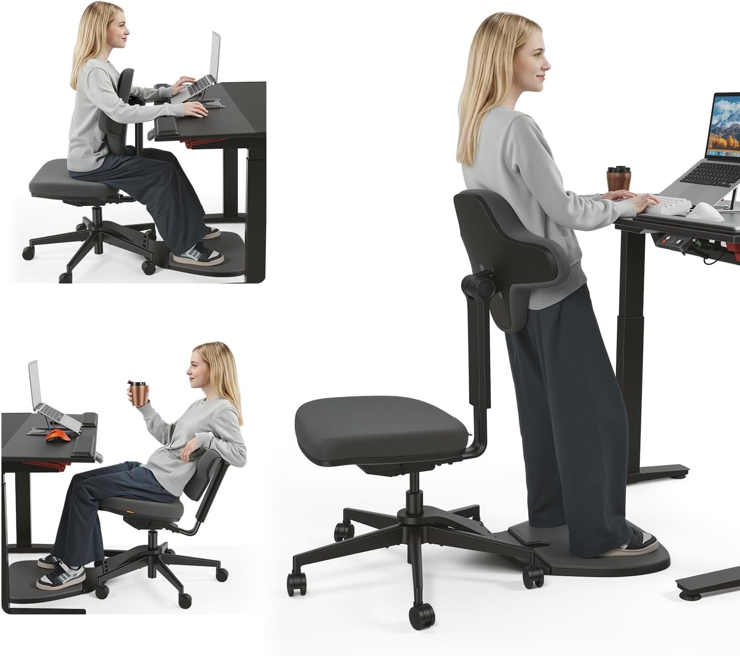 Newtral Standing Desk Chair, Standing Mate Chair for Sit-Stand, Ergonomic Leaning Perch Chair with Anti-Fatigue Mat, Standing Desk Stool, Horse Saddle Chair, Height Adjustable Home Office Posture Seat