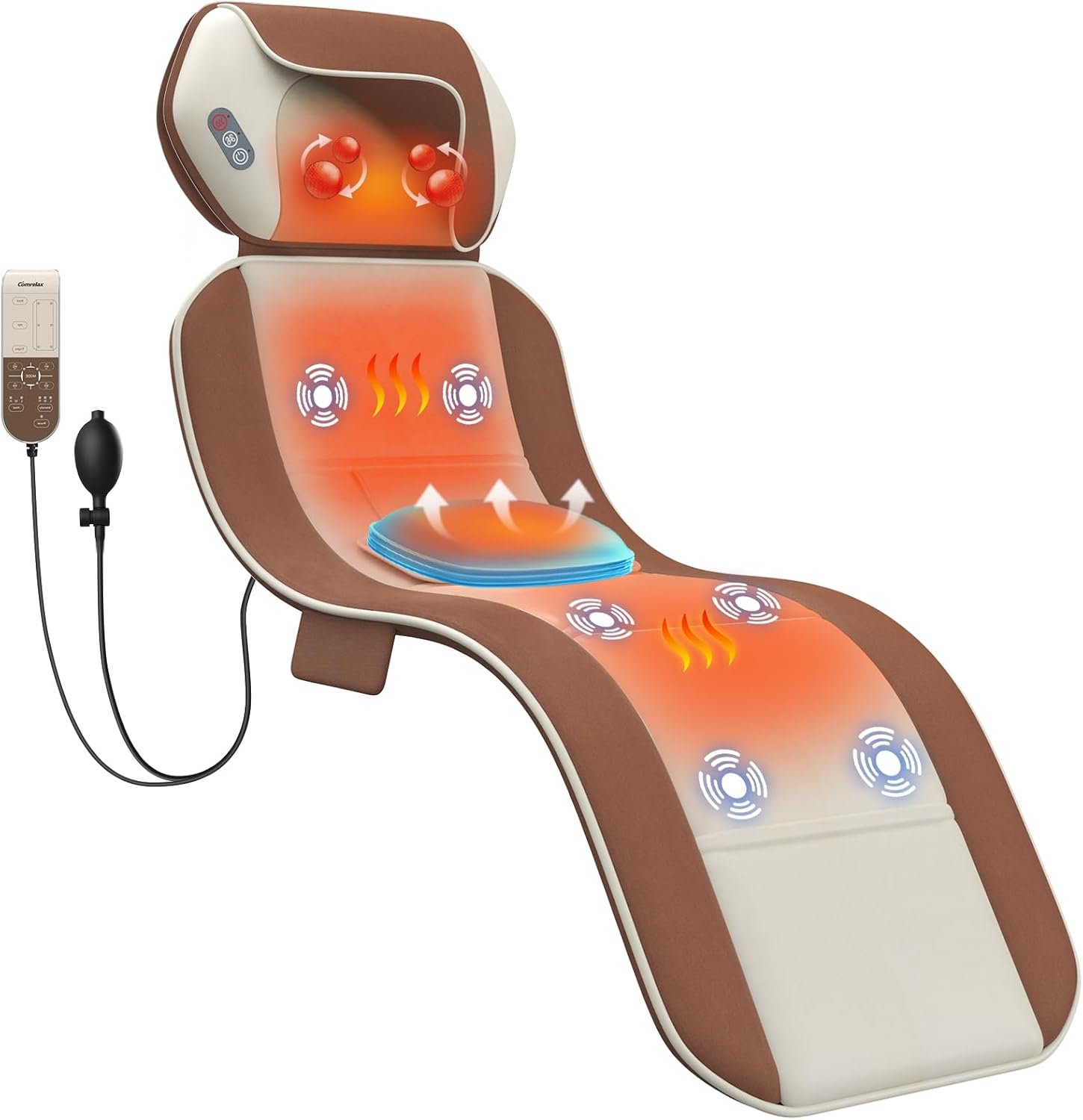 Shiatsu Full Body Massage Mat with Heat, Movable Shiatsu Neck Massager, 3D Lumbar Traction & Relaxation, 6 Vibrating Motors, for Stress Relief, Adjustable Waist to Fit 5’0-6’2, Foldable & Portable