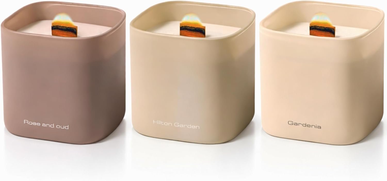 Set of 3 Premium Scented Soy Candles Gift Set | Nature’s Bloom Collection – Gardenia, Hilton Garden and Rose & Oud | Crackling Wood Wick | Luxury Candles for Relaxation, Home Décor, Gifts | 9.8oz Each