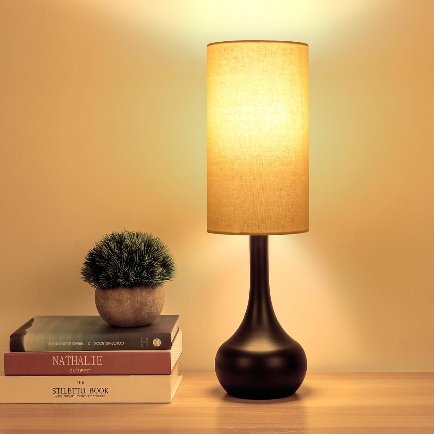 Touch Bedside Lamp for Nightstand,3-Way Dimmable,Space Saving & No Assembly Required, Upgraded Small Droplet Vintage Black Table Lamp for Bedroom, Living Room (2700K LED Bulb Included)