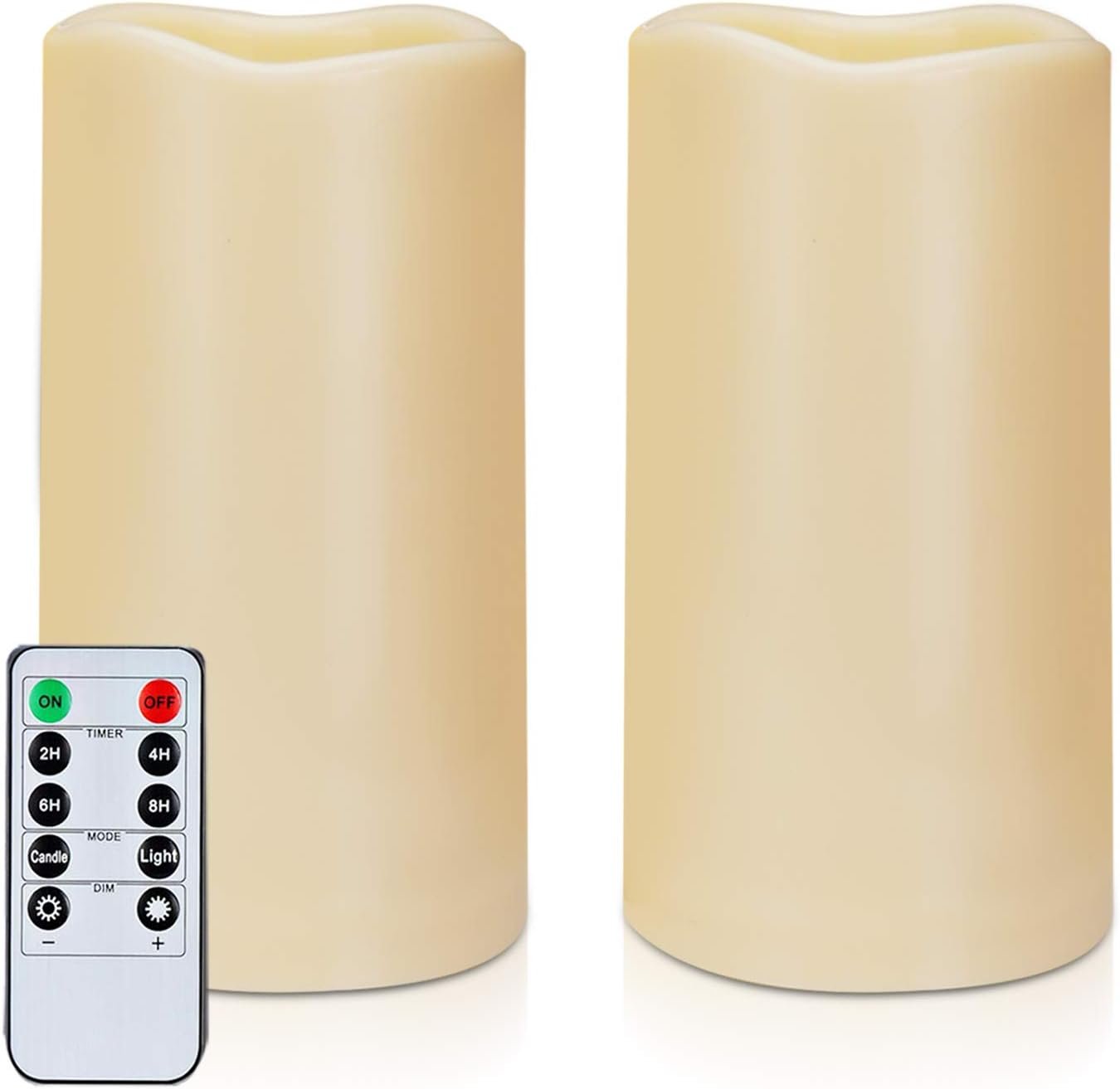 Amagic 3″ x 6″ Waterproof Outdoor Flameless Candles, Battery Operated Candles with Remote and Timer, Flickering LED Pillar Candle for Outside Patio Garden and Indoor Home Decor, Ivory, Set of 2