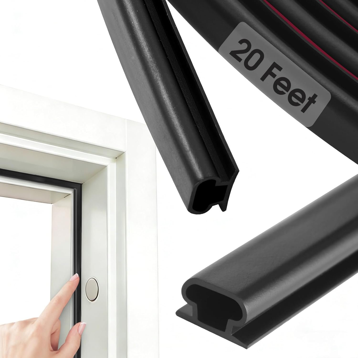 Weather Stripping Door Seal Strip, D-Shaped Self-Adhesive, Soundproof Blocks Cold Drafts & Dust, Black TPE 20Ft (3/8″ W × 1/4″ T) for Door Frames & Windows