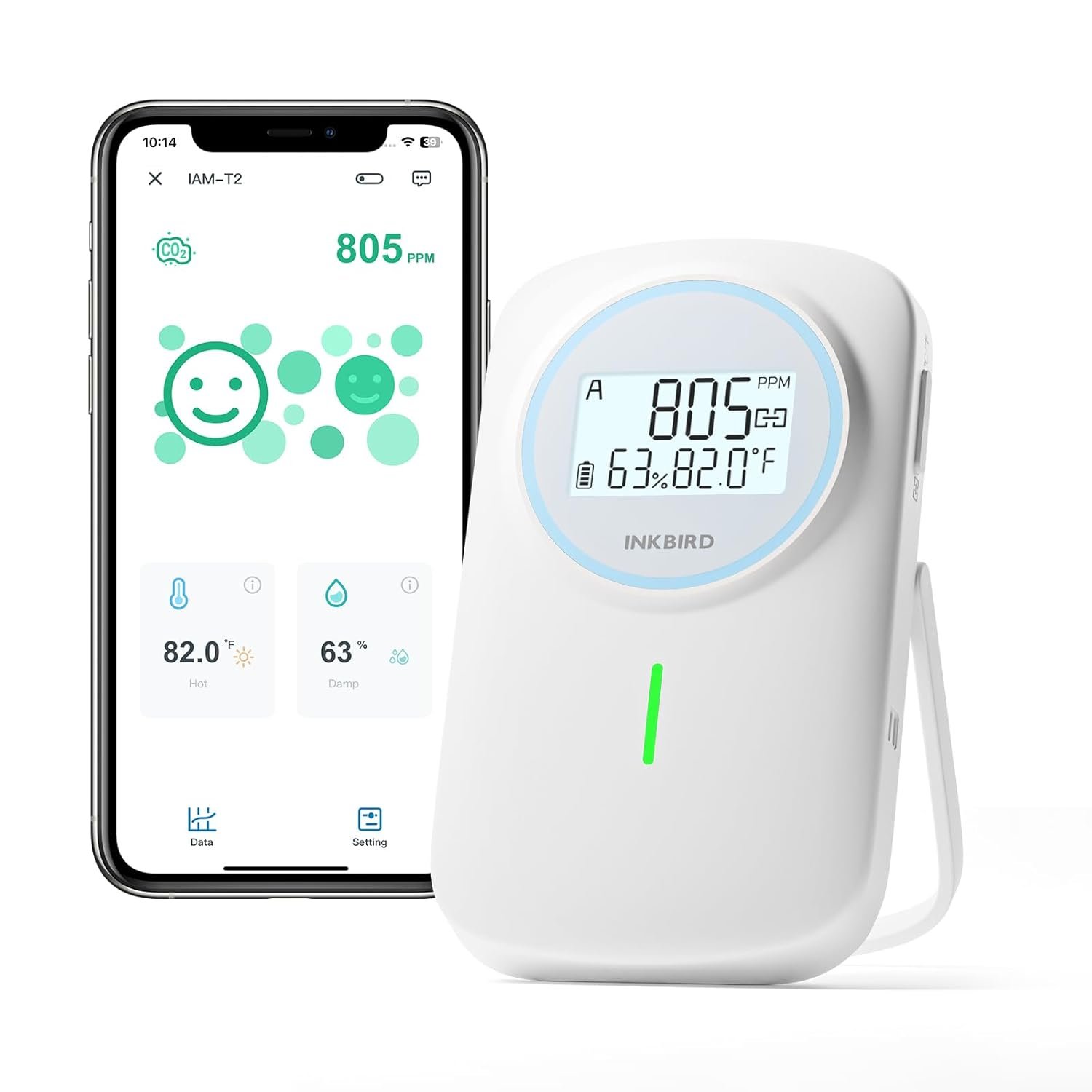 INKBIRD Smart Air Quality Monitor Indoor Ndir | Bluetooth 3 in 1 with App | Detect Carbon Dioxide & Temperature & Humidity Battery Powered | for Home, Office, RV, Grow Tent (IAM-T2)