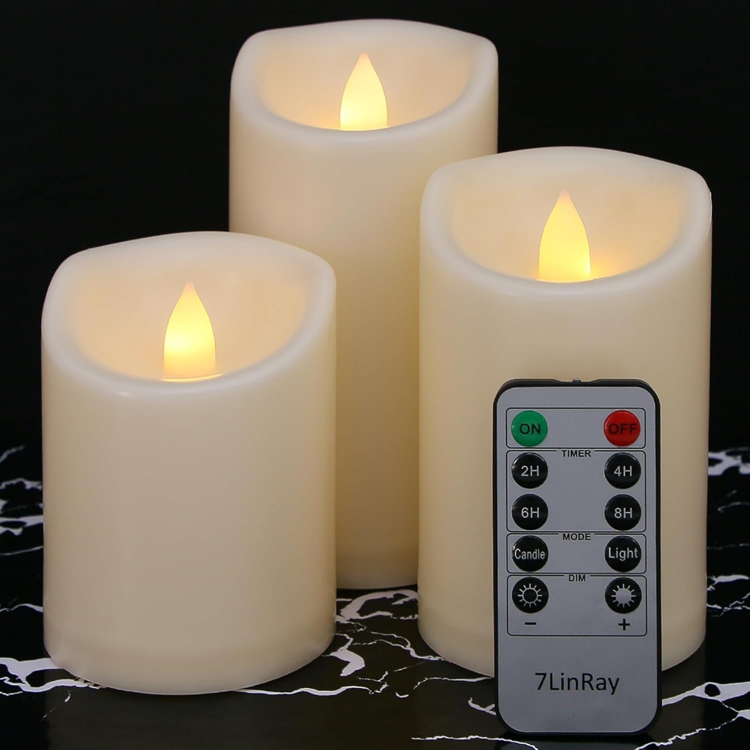 Flameless Flickering Candles with Remote and Timers, 1000 Hours Waterproof Outdoor Indoor Battery Operated LED Pillar Candles, Ivory Plastic, Set of 3(D 3″ x H 4″ 5″ 6″)