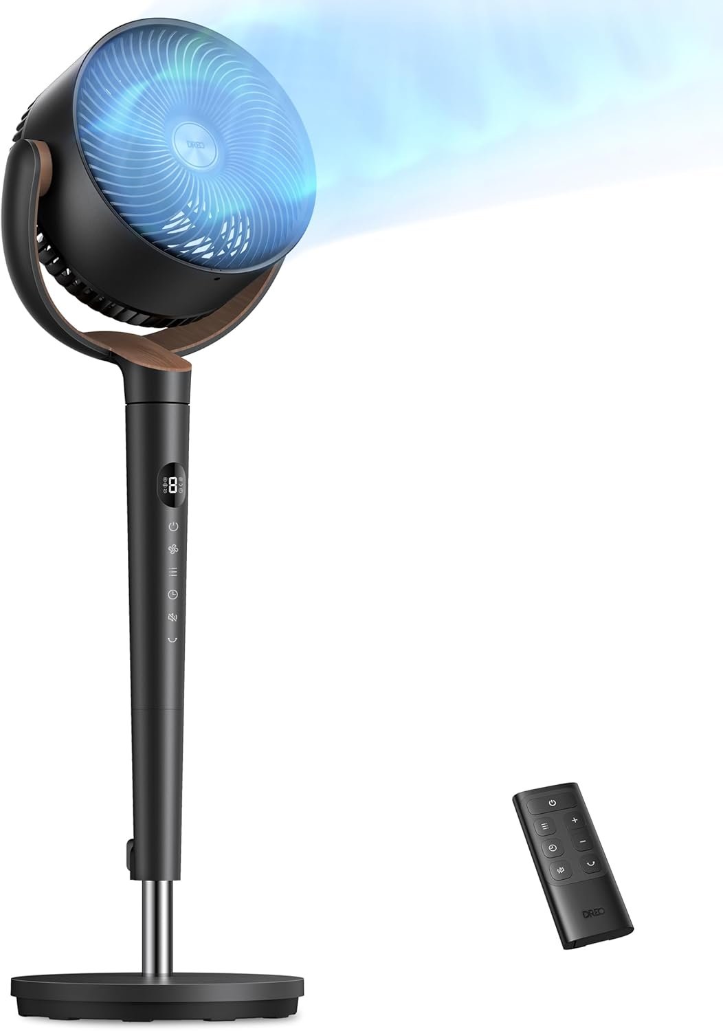DREO Fan for Bedroom, 120° Oscillating Standing Fan, Quiet Floor Fan with DC Motor, Pedestal Fan for Room, 9 Speeds, 4 modes, 20dB, 120° Manual Vertical, 37-42″ Adjustable Height, 9H Timer, Dark Gray