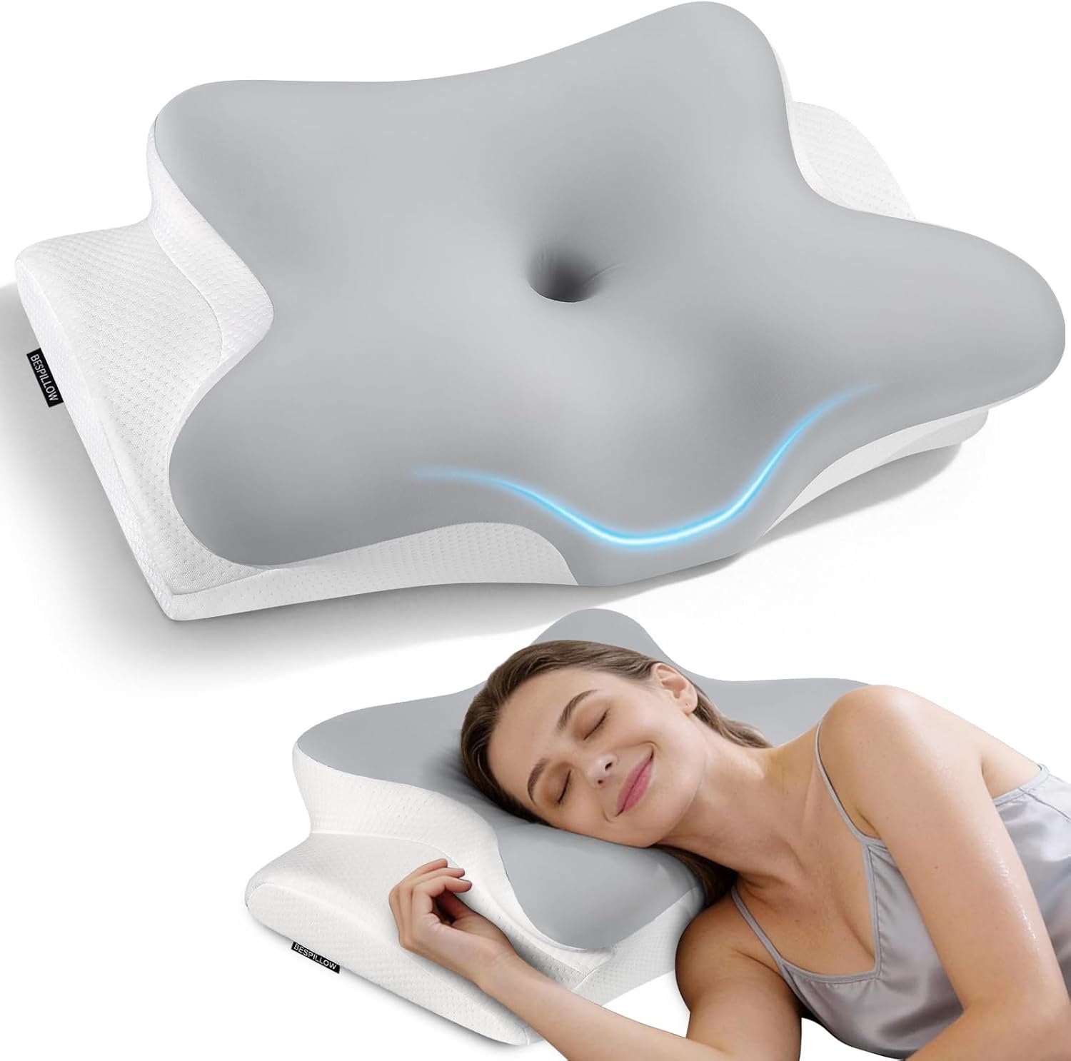 Cervical Neck Pillow for Pain Relief – Ergonomic Side Sleeper Pillow for Neck Support, Cooling Memory Foam Pillows for Sleeping, Contour Pillow Orthopedic Bed Pillow for Back Stomach Sleepers