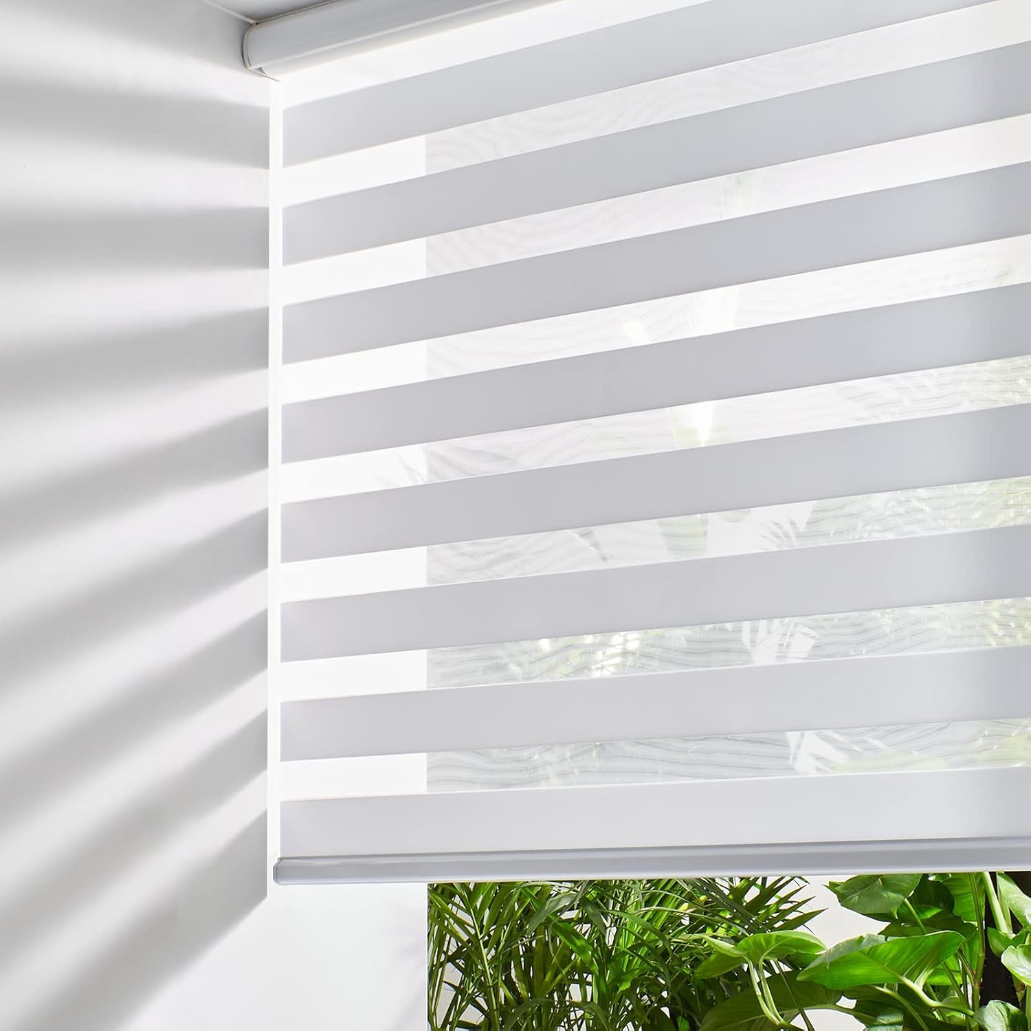 Persilux Cordless Zebra Blinds for Windows Free-Stop Roller Windows Shades (24″ W X 72″ H, White) Dual Layer Light Control for Day and Night, Light Filtering Sheer Shades for Home, Easy to Install