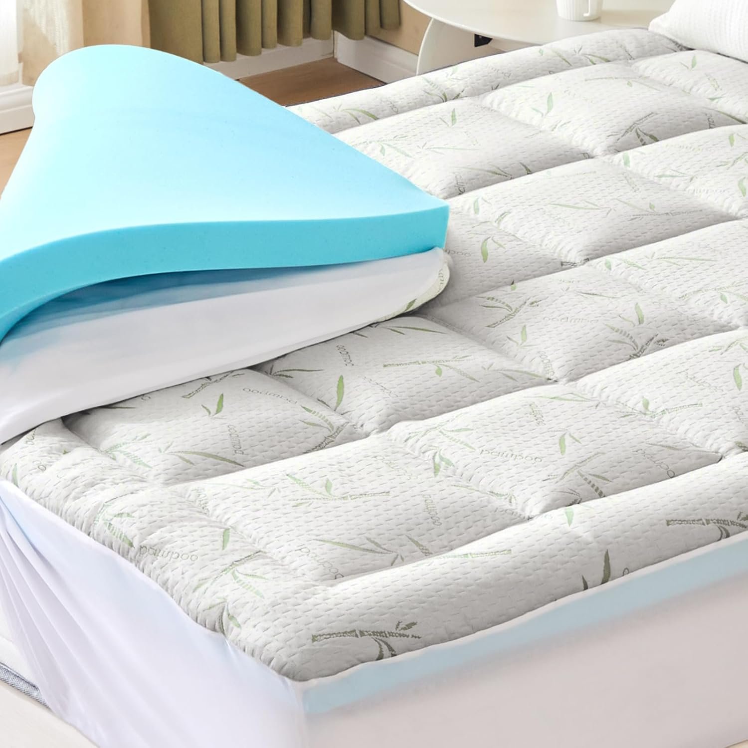 NEWBULIG 4 Inch King Dual Layer Mattress Topper, 2 Inch Gel Memory Foam & 2 Inch Pillow Top, Cooling Breathable Topper for Back Pain & Pressure Relief with 8-16 Inch Deep Pocket