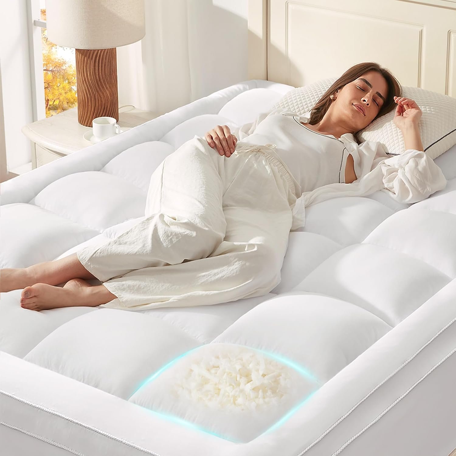 Anluoer Mattress Topper Queen for Back Pain, Memory Foam Pillow Top Mattress Topper Queen, 5X Support Extra Thick Breathable Mattress Pad with 8-21″ Deep Pocket, 60×80 Inches, White