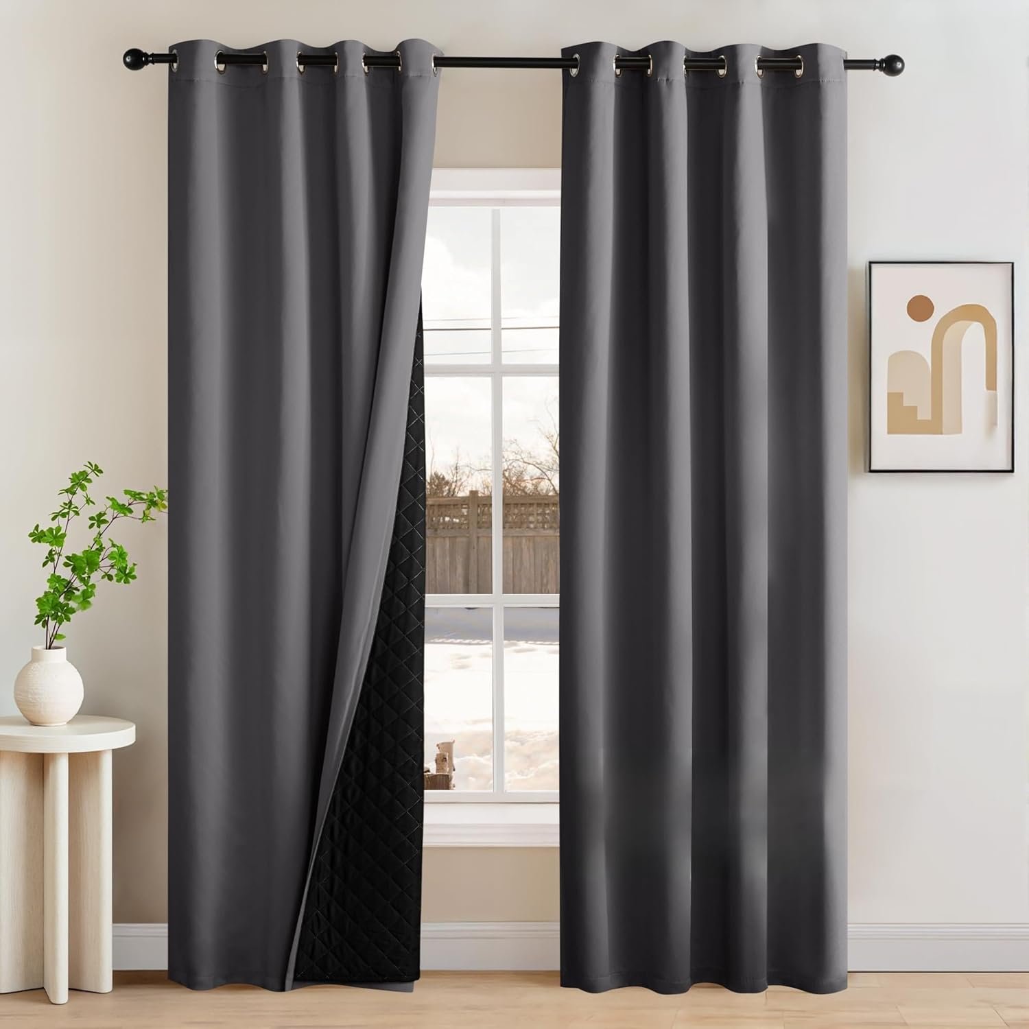 NICETOWN Grey Blackout Curtains 84 Inches Long, Thermal Insulated Soundproof Curtains with Black Liner 2 Panels Set for Bedroom, Room Darkening Drapes for Living Room Window (W52 x L84 Inch)