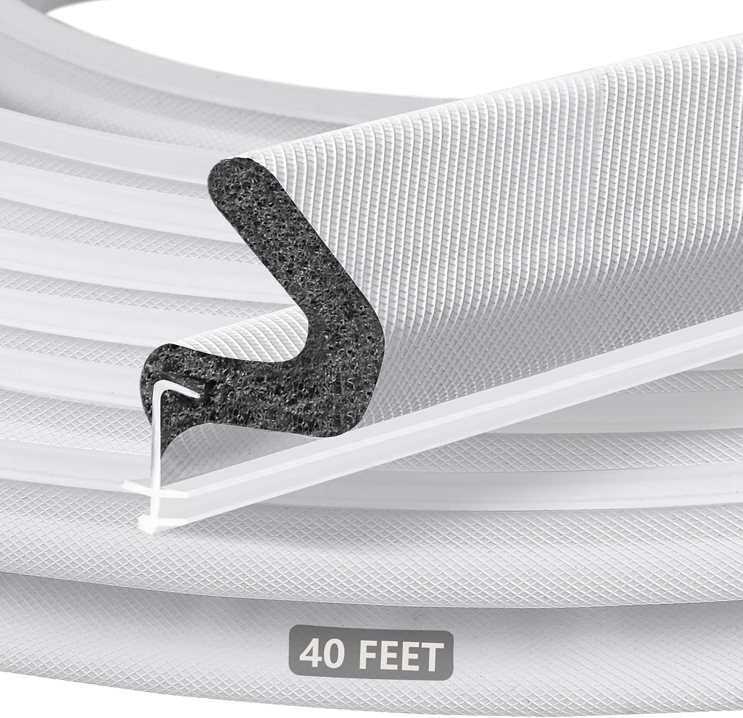 40FT Extra Long Kerf Weather Stripping Door Seal for Large Gaps and Easy Installation (White)