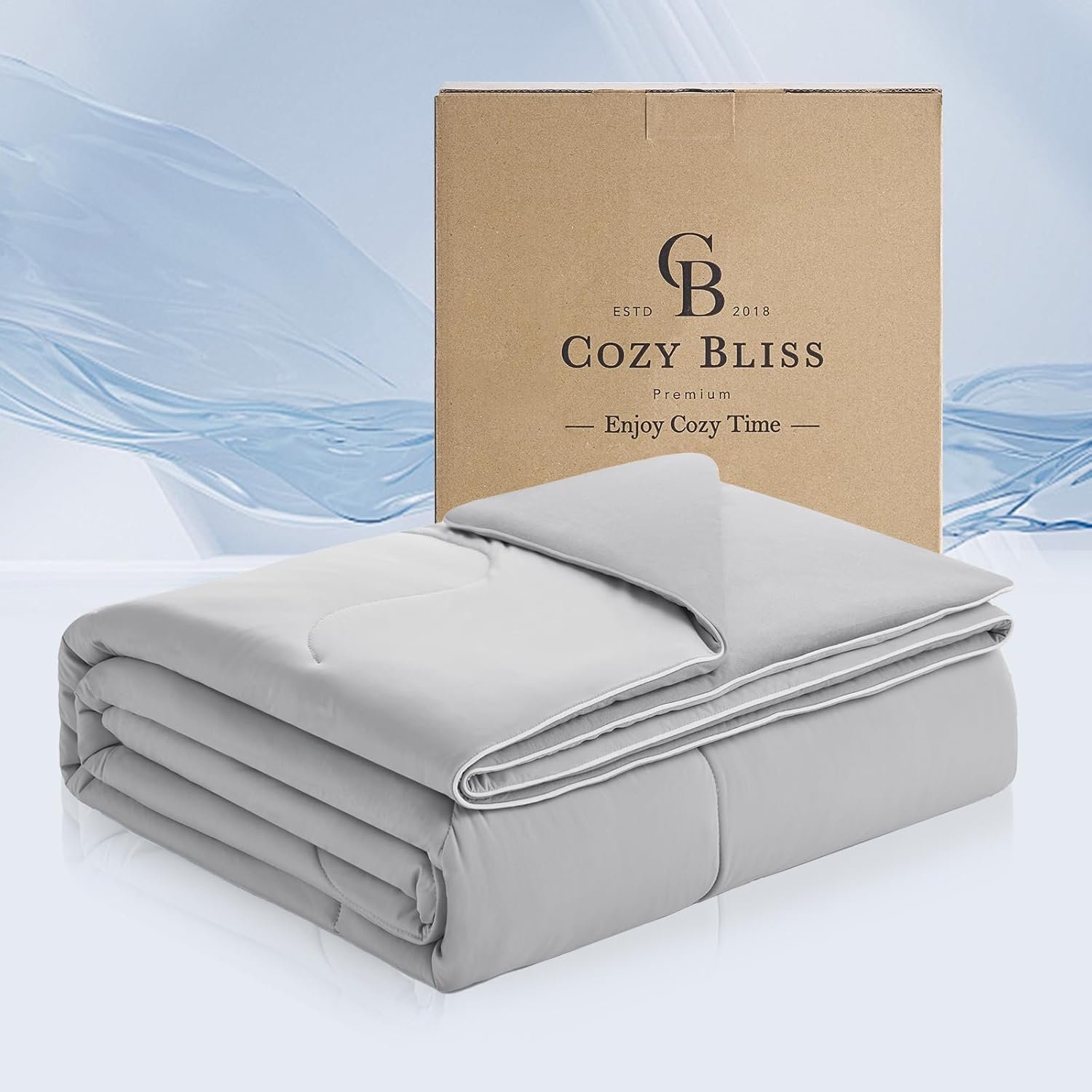 Cozy Bliss x Sorona® Viscose Natural Fiber Cooling Comforter Queen Size, Reversible Silky Smooth Cooling Blanket with Q-Max＞0.45 for Hot Sleepers & Night Sweats, Cool Grey, 90″x90″