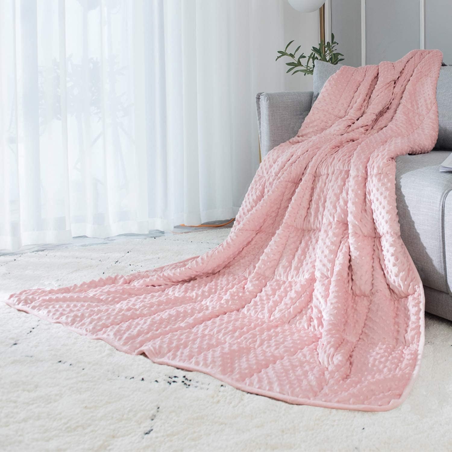 ALANSMA Reversible Weighted Blanket for All Season, Luxury Velvet, Warm and Cool, Adult Pink 7Lb Weighted Blanket, Enjoy Sleeping Anywhere(Pink,40″x60″ 7lbs)