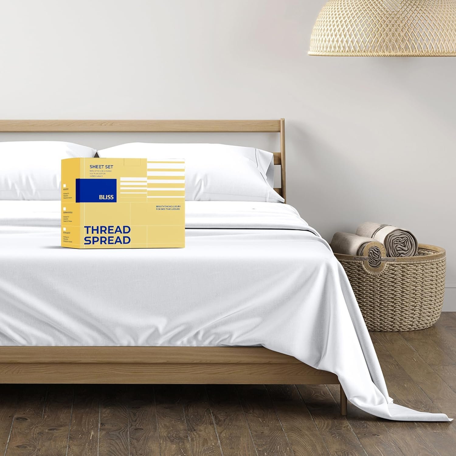 THREAD SPREAD 100% Egyptian Cotton Sheets Queen Size – 600 Series Bliss Collection Sheet Set Queen, Luxury Sheets Queen Size (4 PC, White), Soft, Deep Pocket Sheet, Fits Mattress Upto 18″