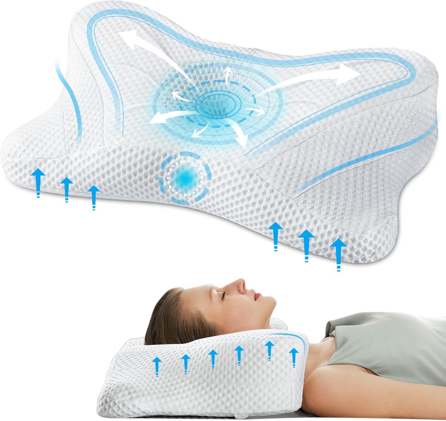 OLIXIS Cervical Neck Pillow for Pain Relief, Ergonomic Memory Foam Pillows for Sleeping, Cooling Side Sleeper Pillow for Neck Support, Contour Pillow Orthopedic Bed Pillow for Back Stomach Sleepers