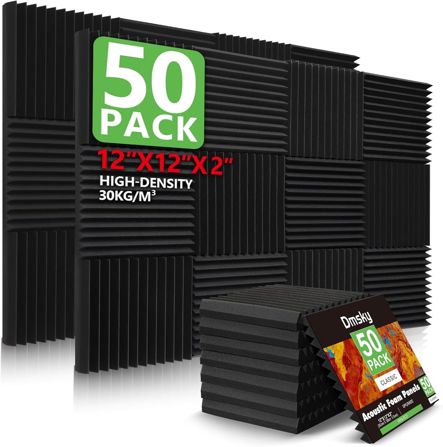 50 Pack Acoustic Foam Panels,2″X 12″ X 12″Sound Proof Foam PanelsHigh Density Sound Absorbing Panels,Soundproof Wedges Panels for Studio Recording & Office & Home