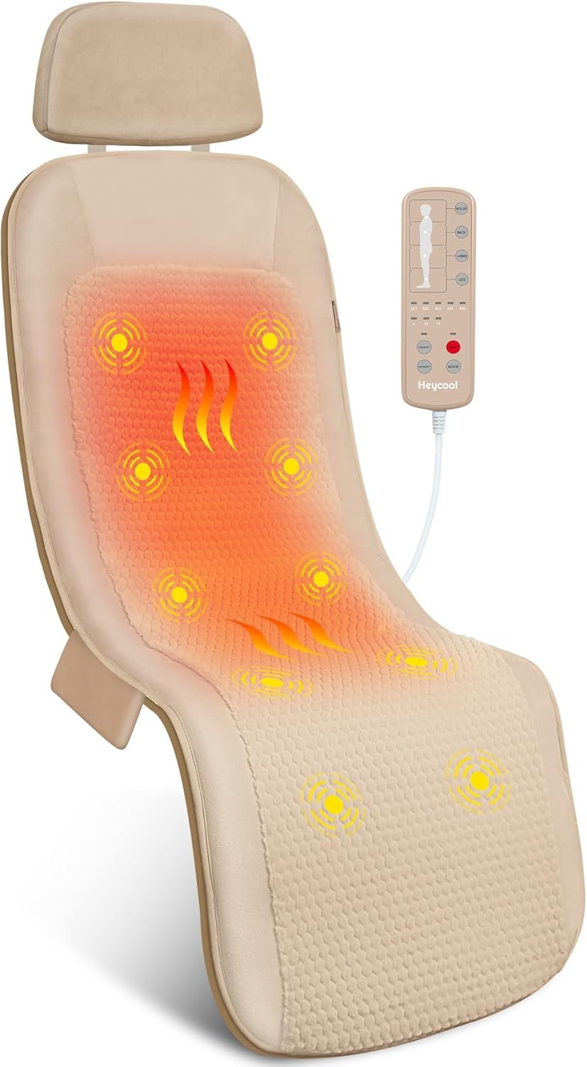 Heycool Massage Mat Full Body, Back Massager with Heat and Vibration, Massage Chair Pad, 10 Vibration Motors, 2 Heating Levels, Foldable, Gifts