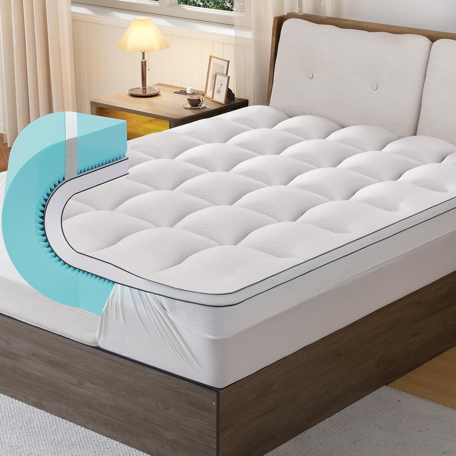 GEMBED Firm Memory Foam Mattress Topper Queen Size – Dual Layer 3 Inch Cooling Gel Memory Pad and 1 Inch Pillow Top Mattress Cover for Back Pain – 60″ x 80″ x 4″