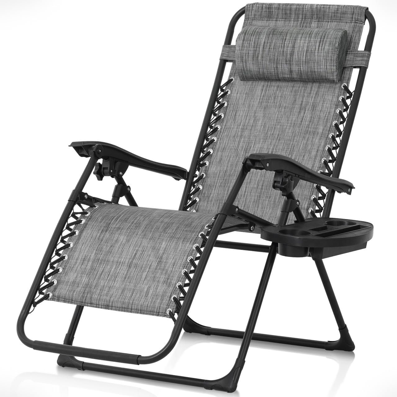 CAPHAUS Grey Zero Gravity Chair, Zero Gravity Recliner, Zero Gravity Lounge Chair, Reclining Outdoor Chair, Anti-Gravity Chair for Indoor & Outdoor, Folding Reclining Chair w/Side Tray, Grey